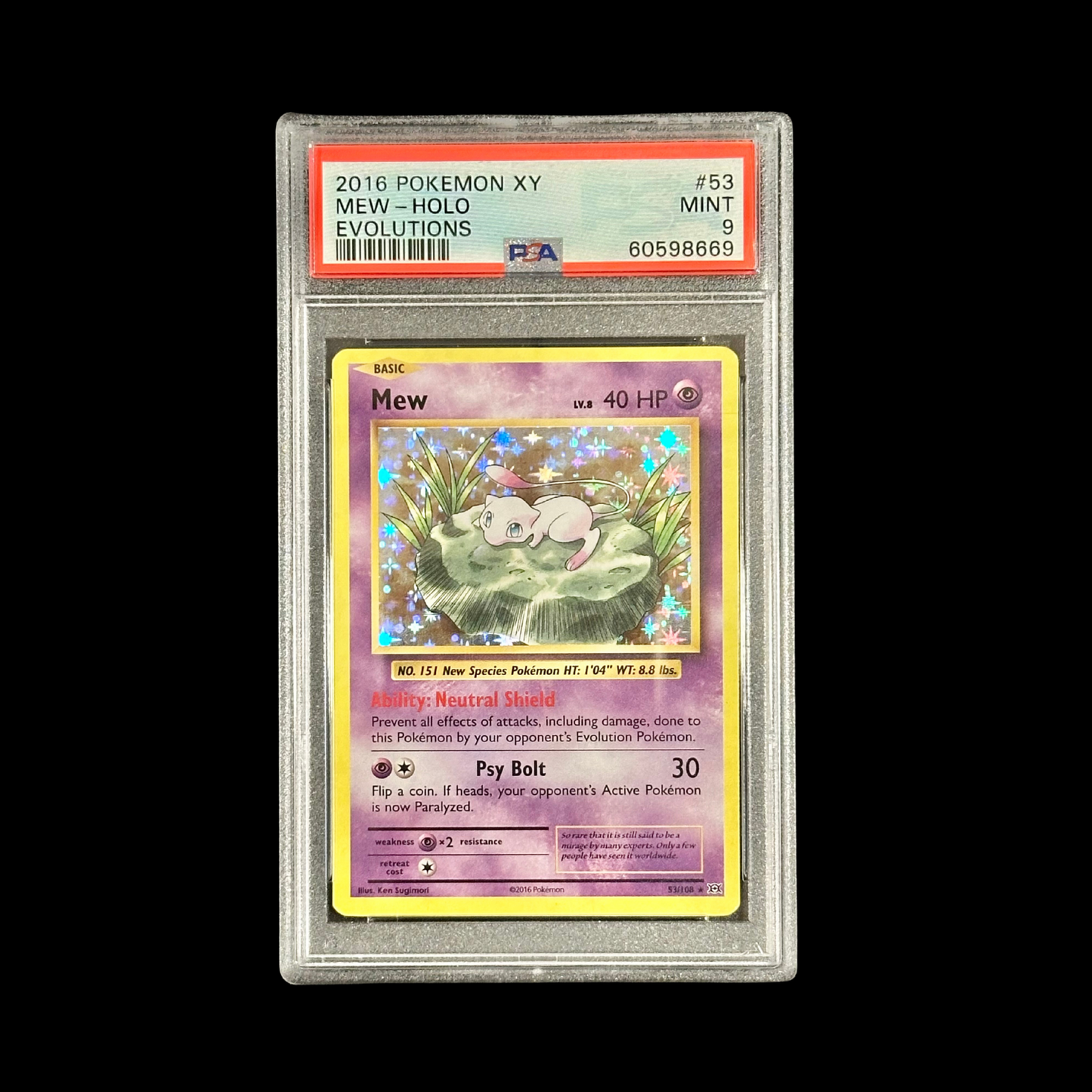 Pokemon Slab Mew 53/108 Holo PSA 9 Mint 2016