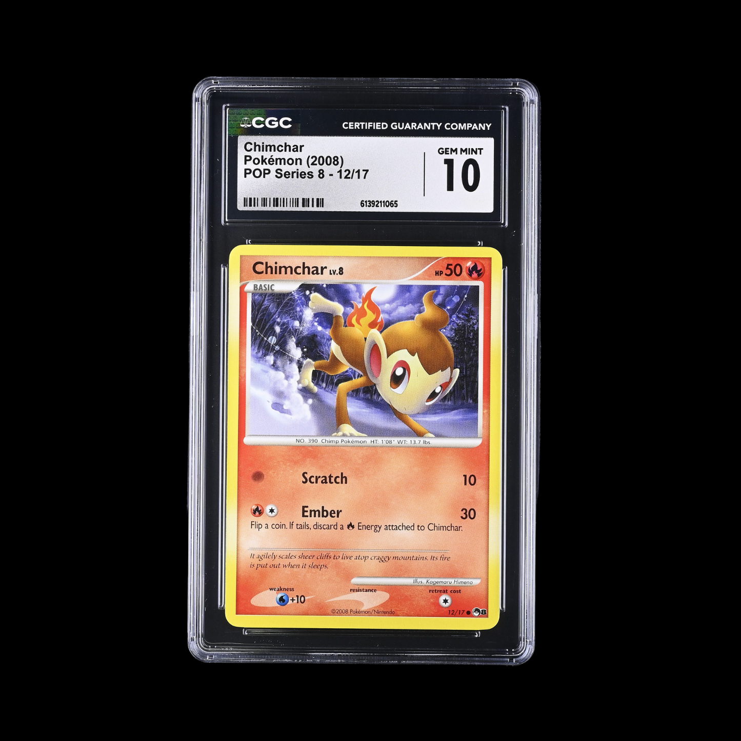 Pokemon Slab Chimchar 12/17 CGC 10 Gem 2008