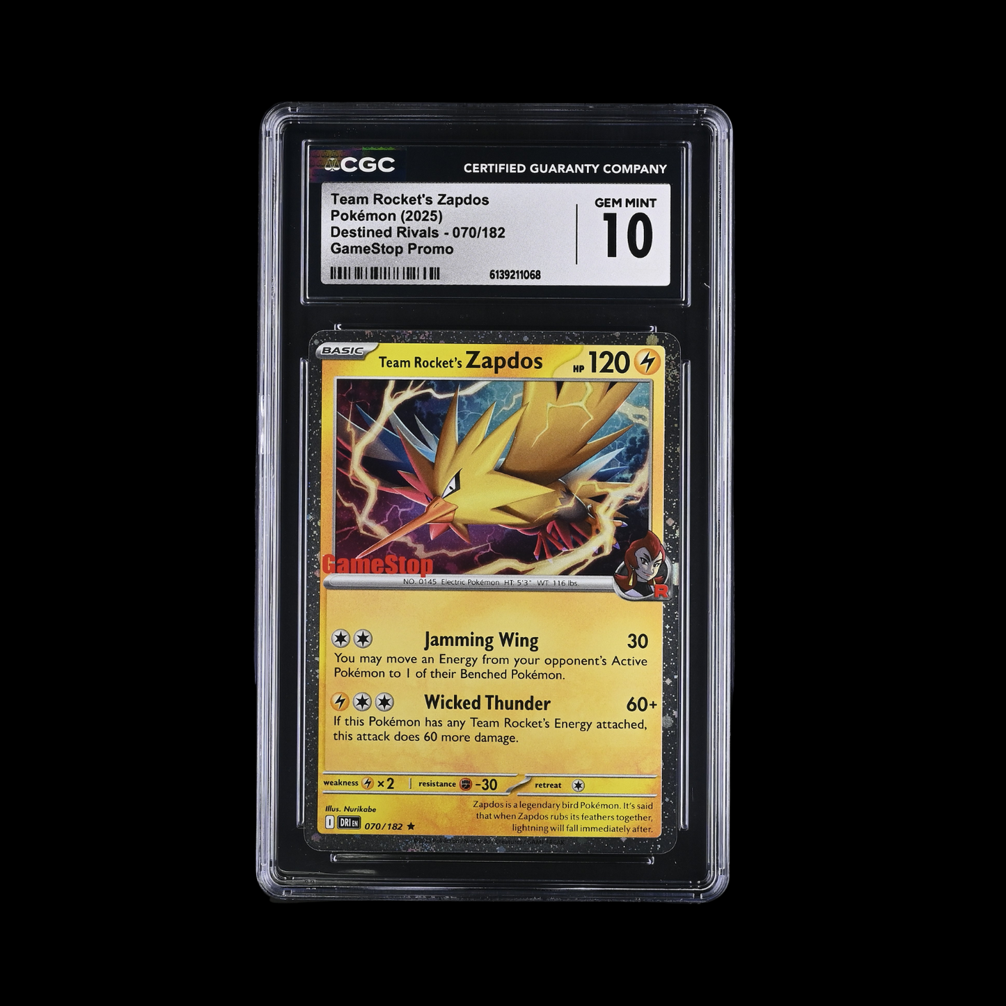 Pokemon Slab Team Rocket's Zapdos Gamestop Promo 070 CGC 10 Gem 2025