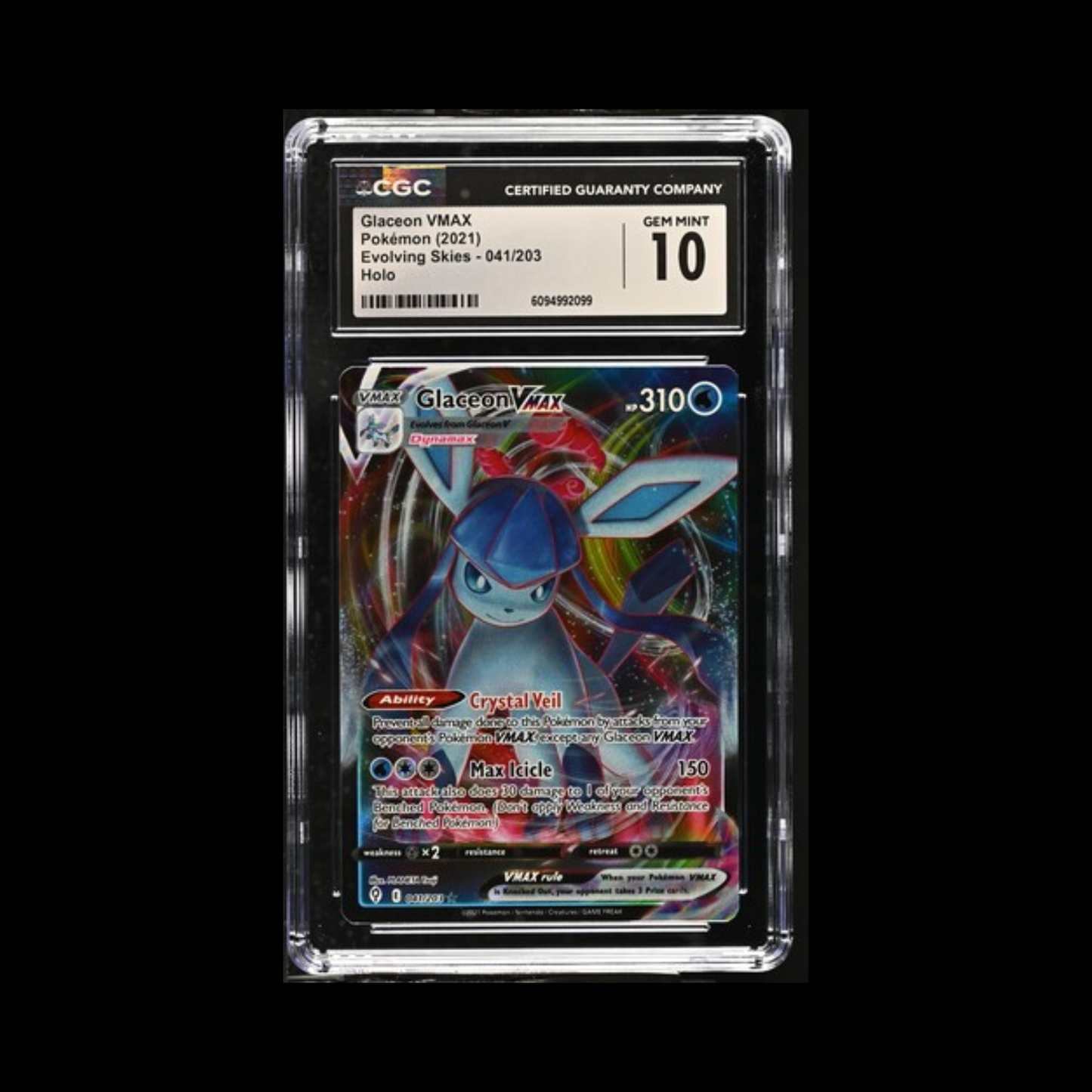 Pokemon Slab Glaceon VMAX 41 CGC 10 Gem 2021