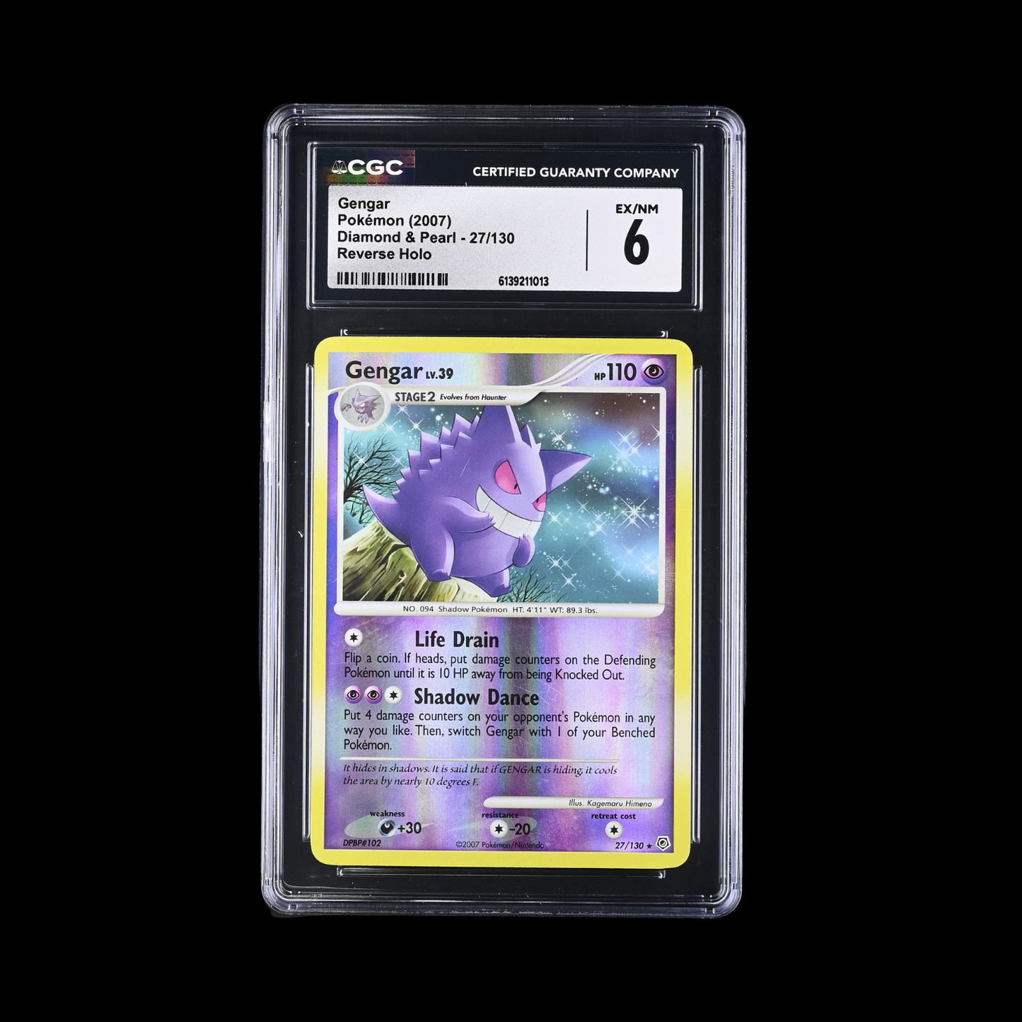 Pokemon Slab Gengar 27/130 Reverse Holo CGC 6 EX-NM 2007