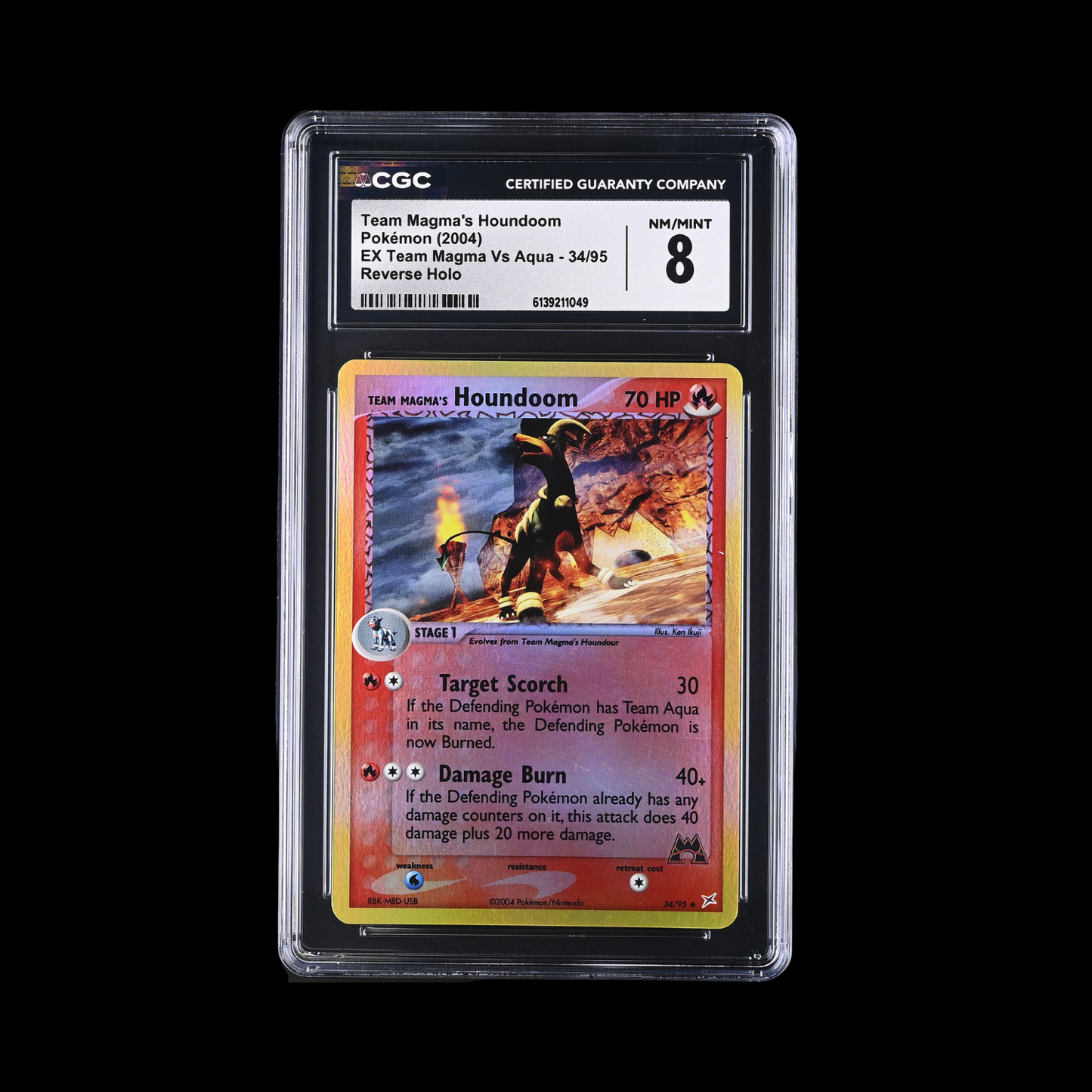 Pokemon Slab Team Magma's Houndoom 34 Reverse Holo CGC 8 NM 2004