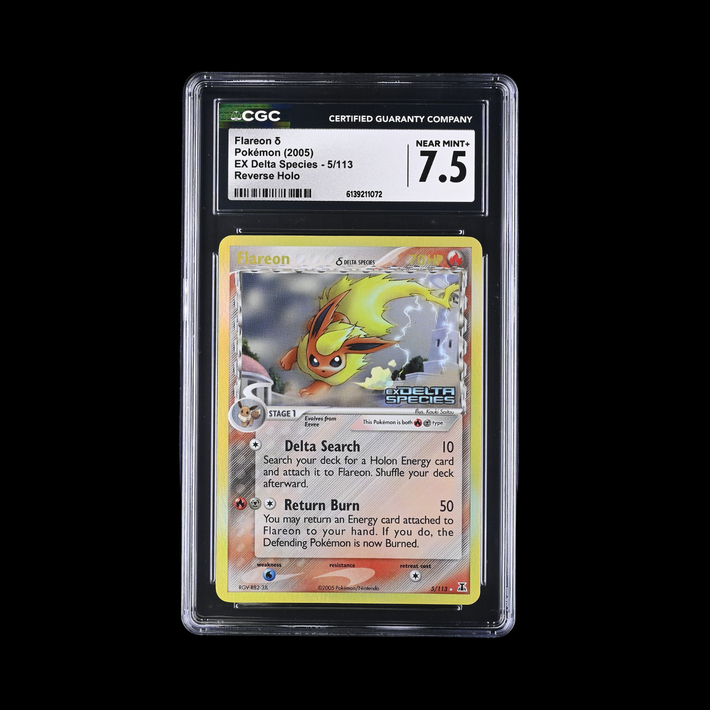 Pokemon Slab Flareon 5/113 Reverse Holo CGC 7.5 Near Mint+ 2005