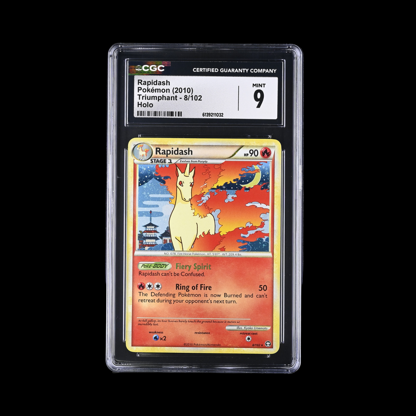 Pokemon Slab Rapidash 8 Holo CGC 9 Mint 2010