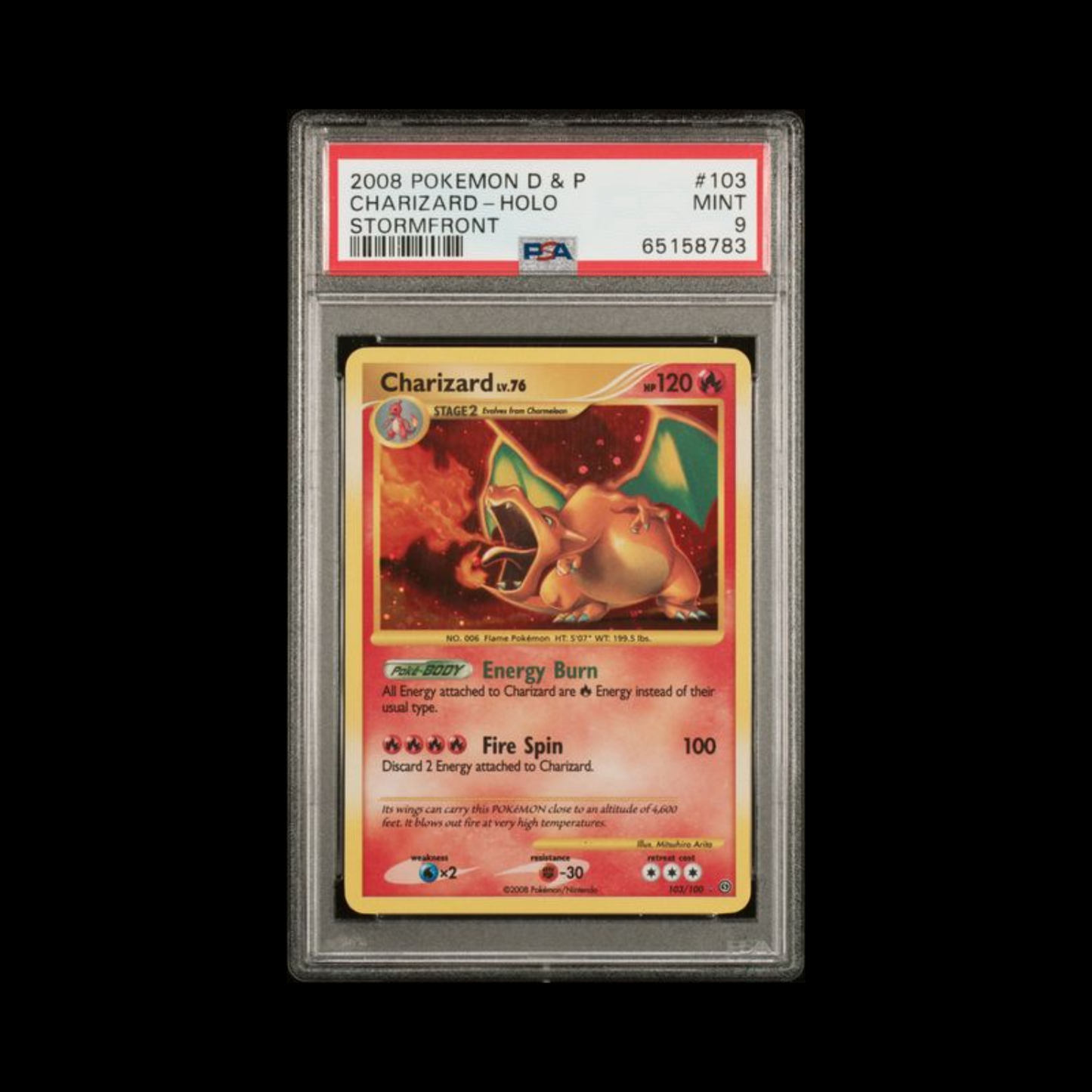 Pokemon Slab Charizard 103/100 Holo Stormfront PSA 9 2008