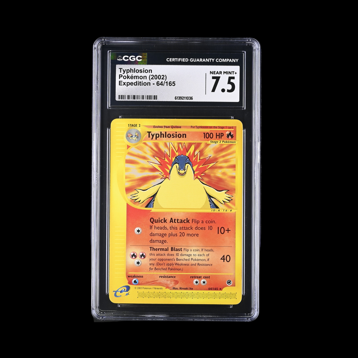 Pokemon Slab Typhlosion 64 CGC 7.5 Near Mint+ 2002