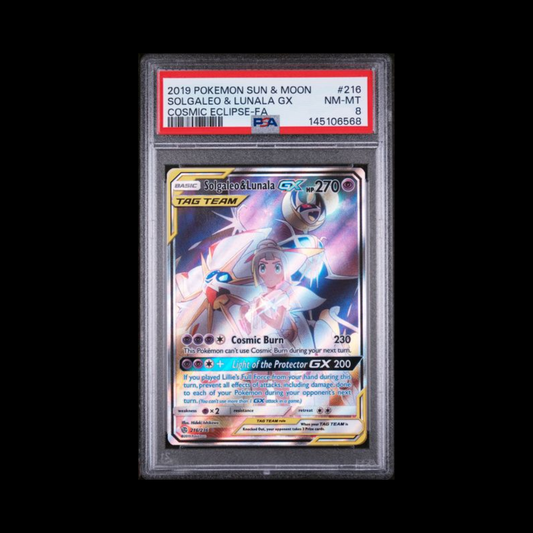 Pokemon Slab Solgaleo & Lunala GX Tag Team 216 PSA 8 Near Mint 2019