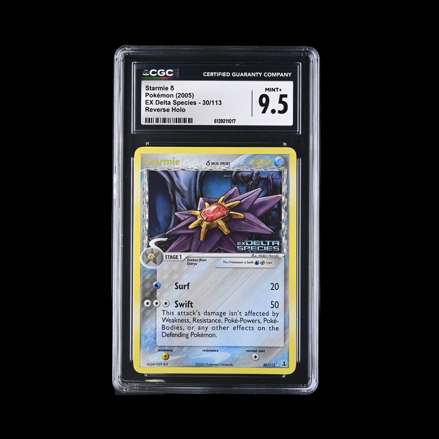Pokemon Slab Starmie Reverse Holo 30/113 CGC 9.5 Mint+ 2005