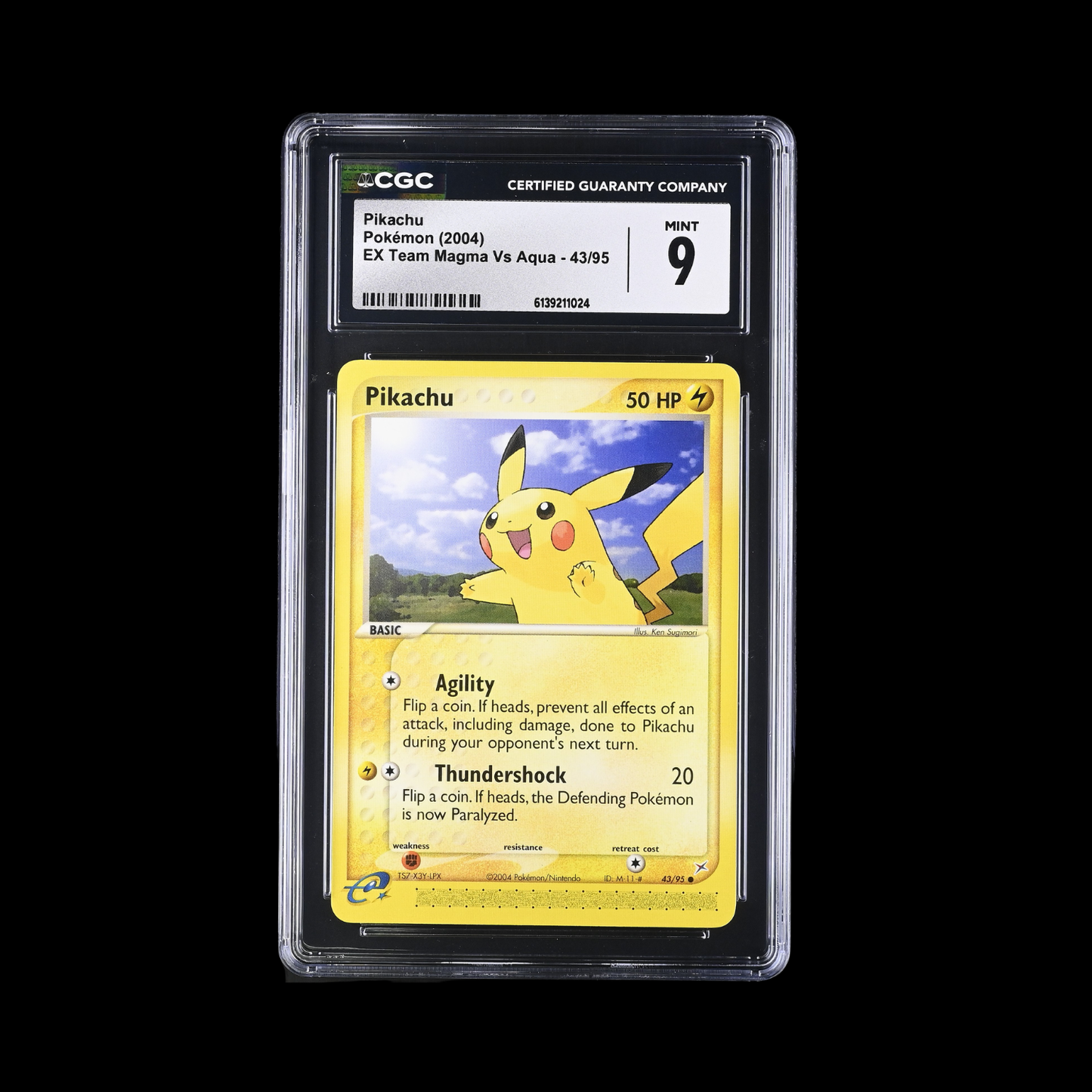 Pokemon Slab Pikachu 43/95 CGC 9 Mint 2004