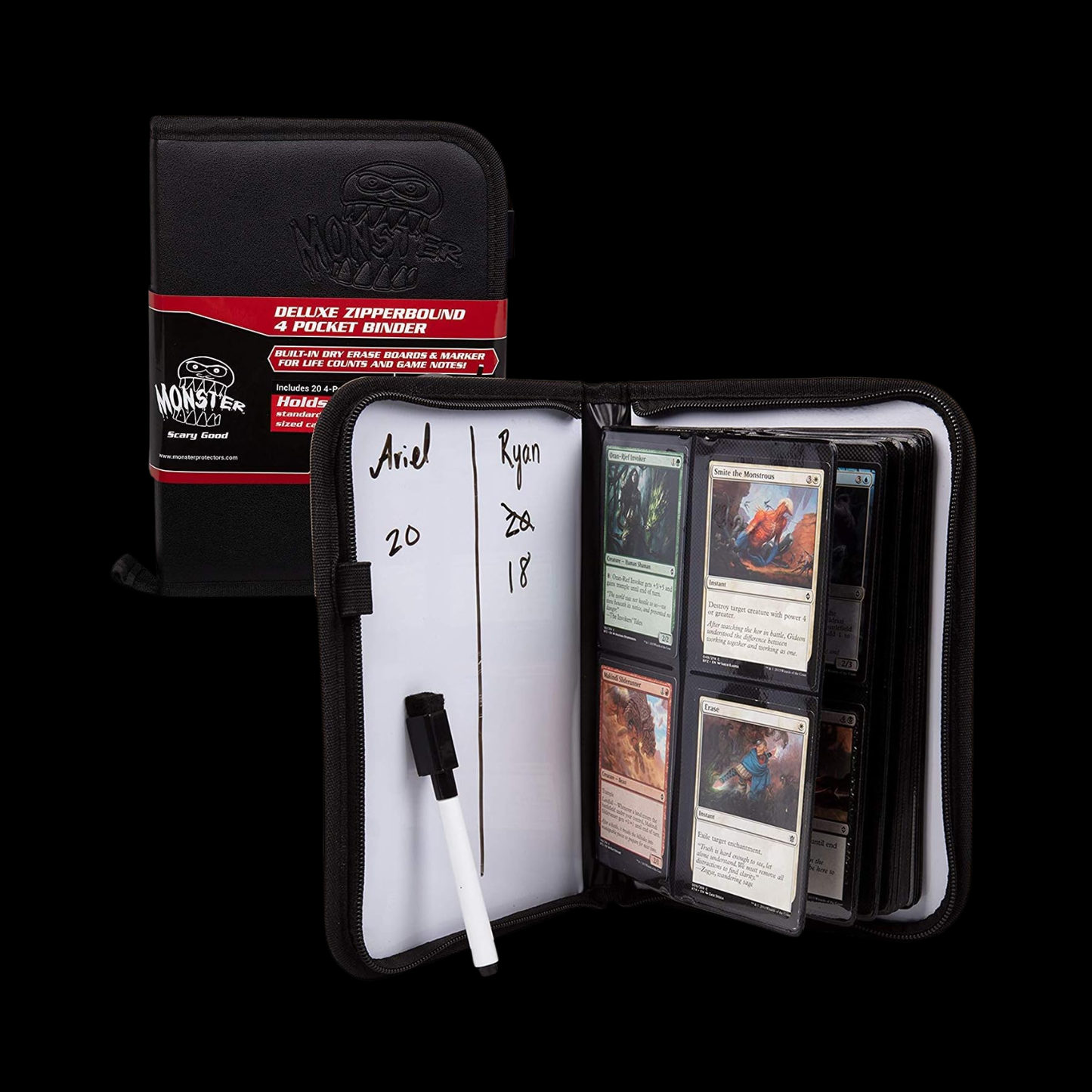 Monster Zippered Binder Black Deluxe 4 Pocket 160x Cards
