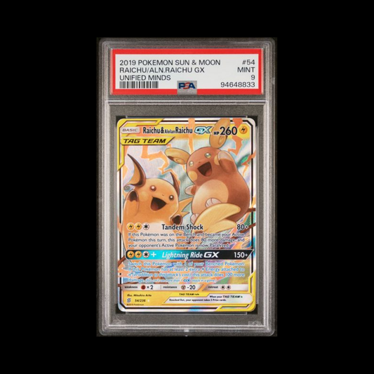 Pokemon Slab Raichu & Alolan Raichu GX 54 PSA 9 Mint 2019