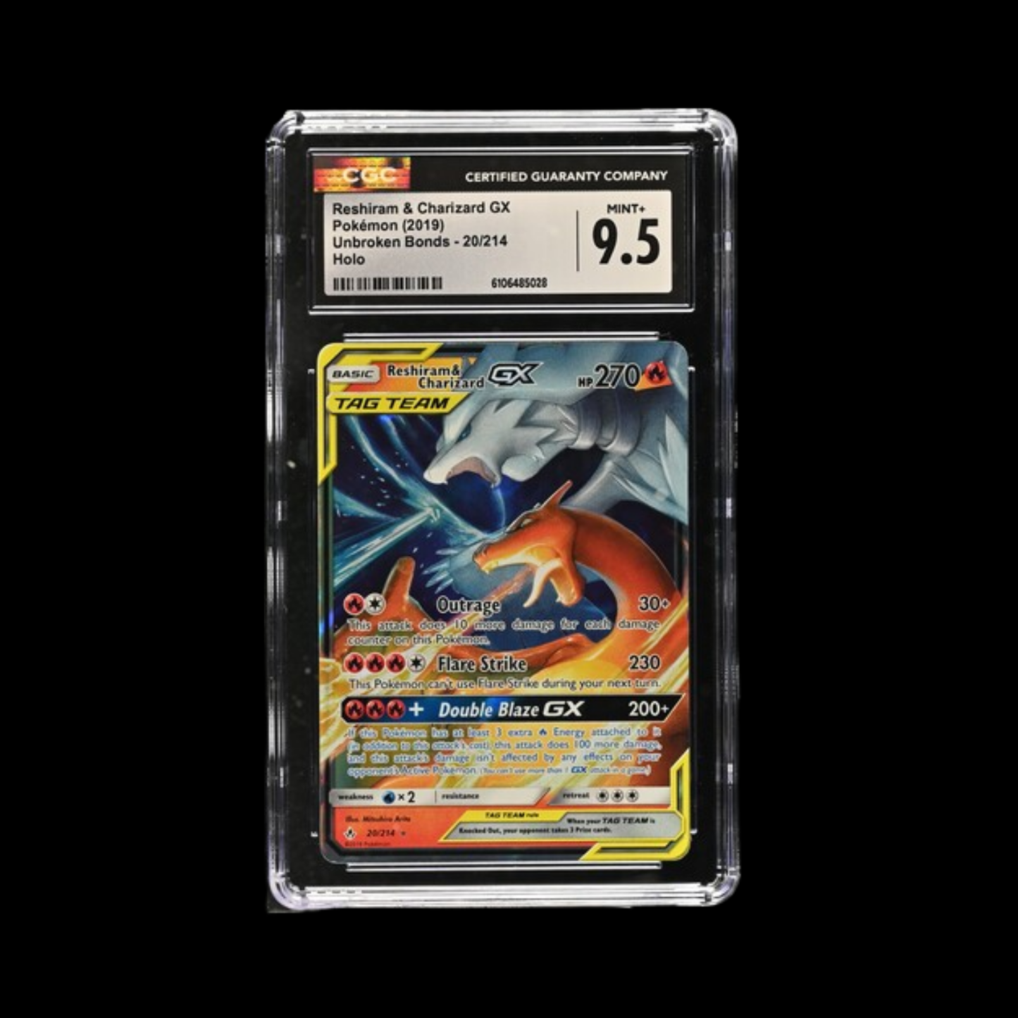 Pokemon Slab Reshiram & Charizard GX 20 2019 CGC 9.5+