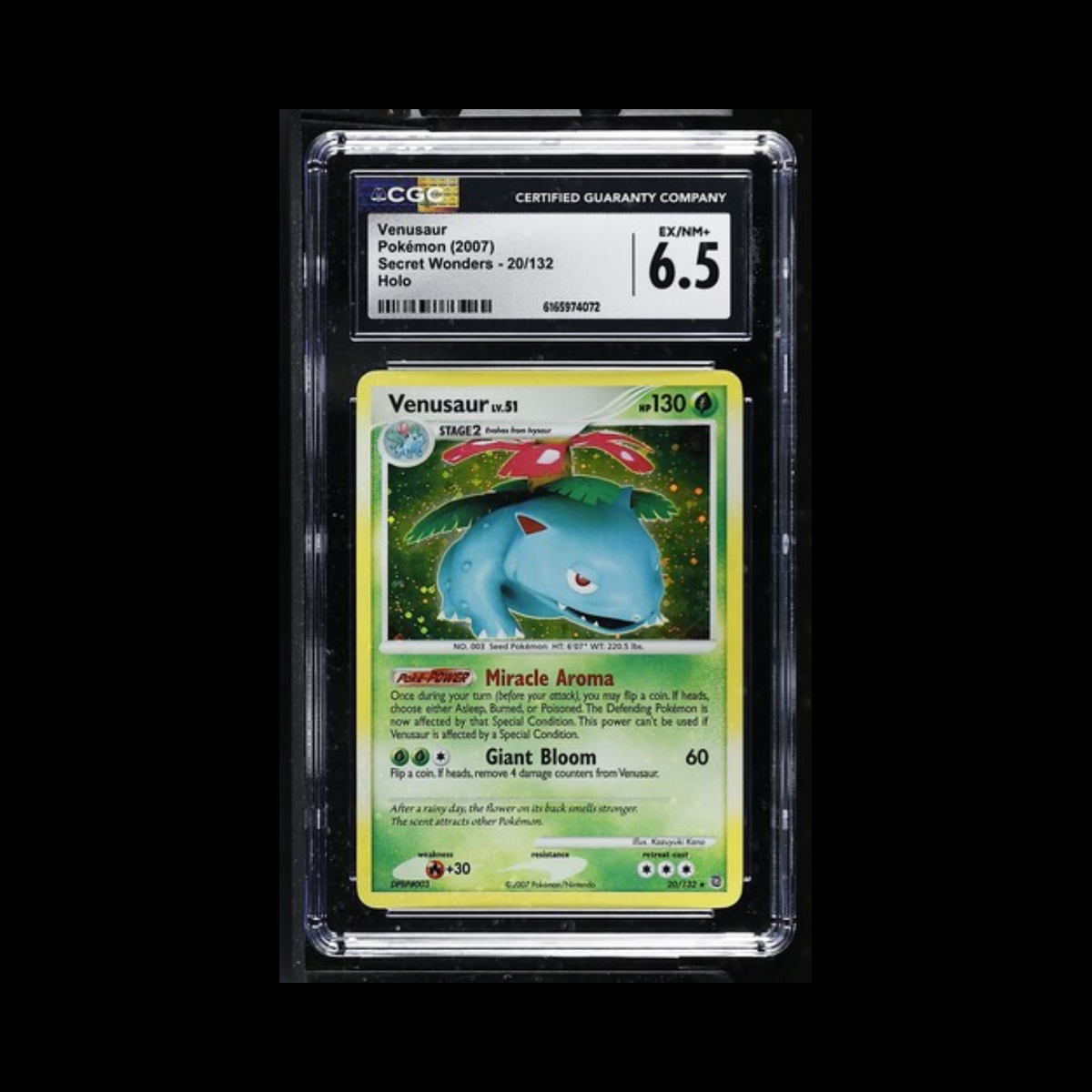 Pokemon Slab Venusaur 20 Holo Bleed CGC 6.5 EX-MT 2007