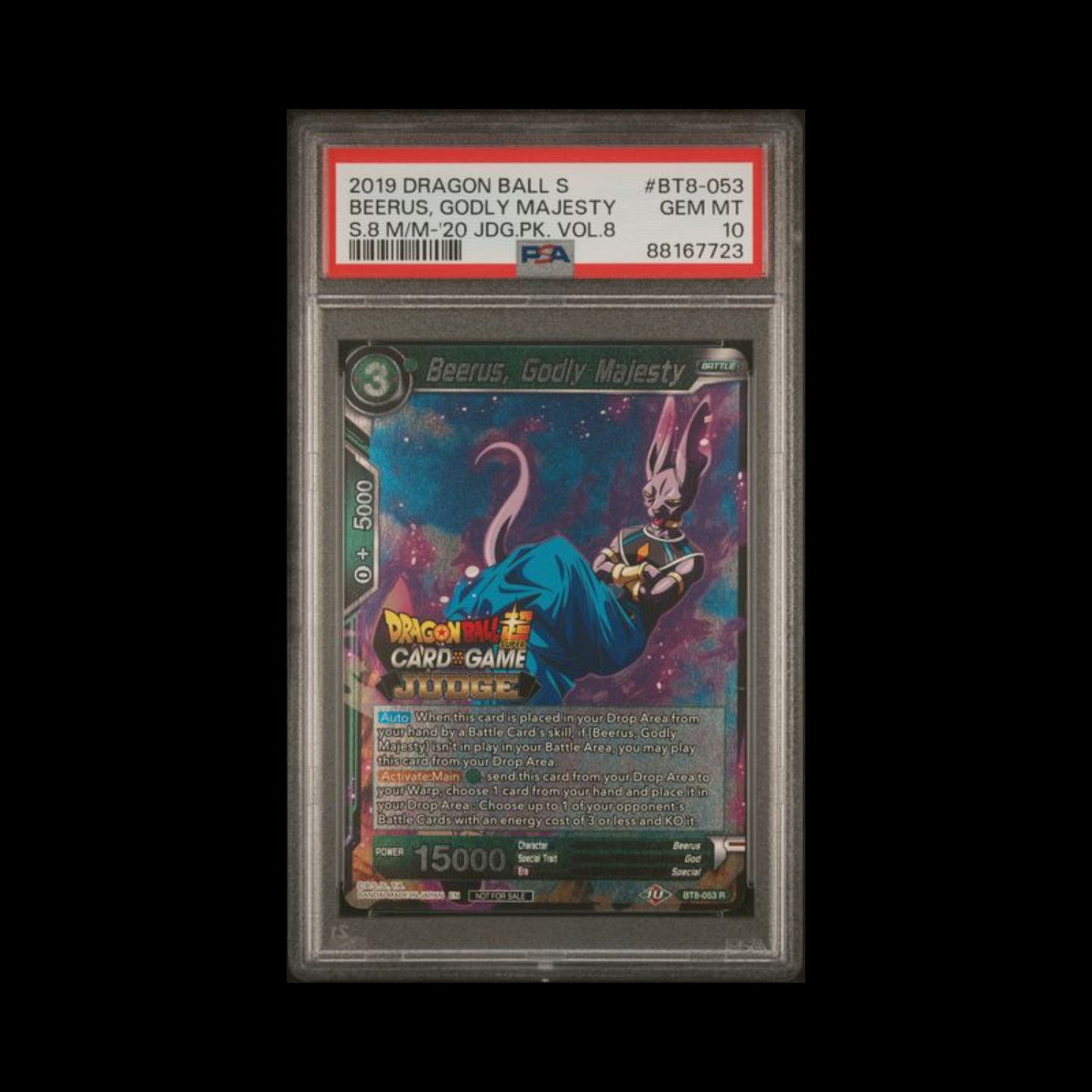 Dragon Ball Super Masters Slab Beerus, Godly Majesty BT8-053 PSA 10 Gem 2019