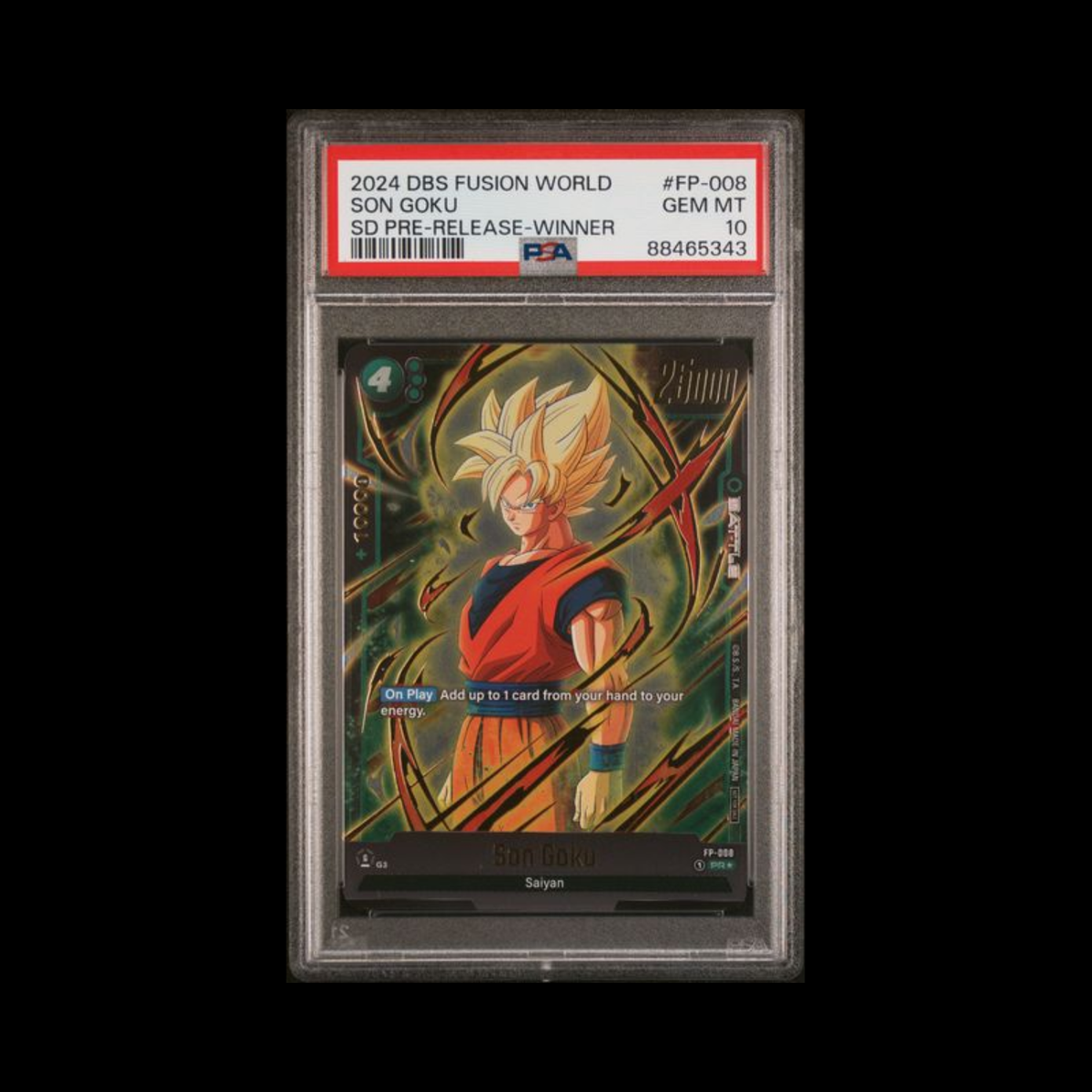 Dragon Ball Super Fusion World Slab Son Goku Pre-Release Winner FP-008 PSA 10 Gem 2024