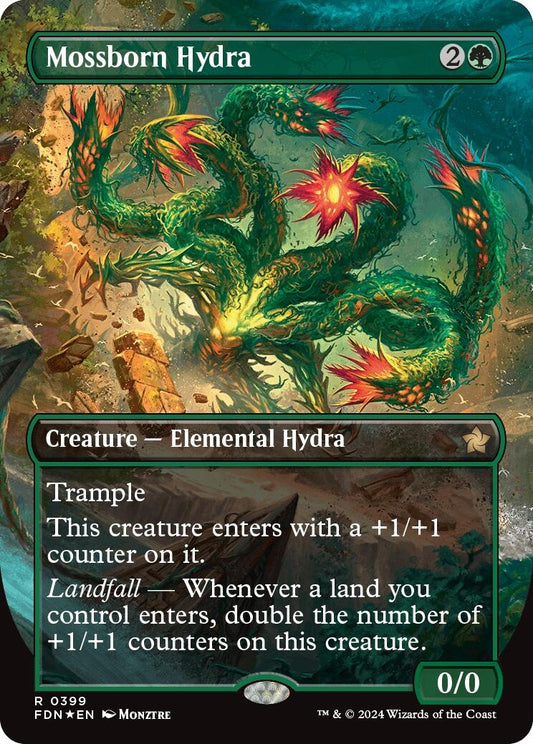 Mossborn Hydra (Borderless) (Mana Foil) (399) (FDN)