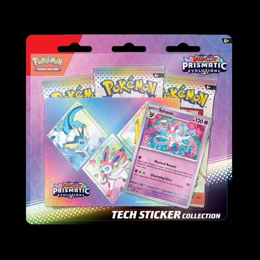 Pokemon Scarlet & Violet Prismatic Evolutions 12x Tech Sticker Collection Sealed Case