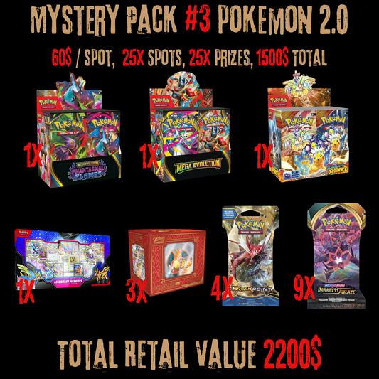 Paquets Mystère #3 Pokémon 2.0, 60$/Place, 25 Prix, Bonus De 650$. 19 Novembre, 18h15
