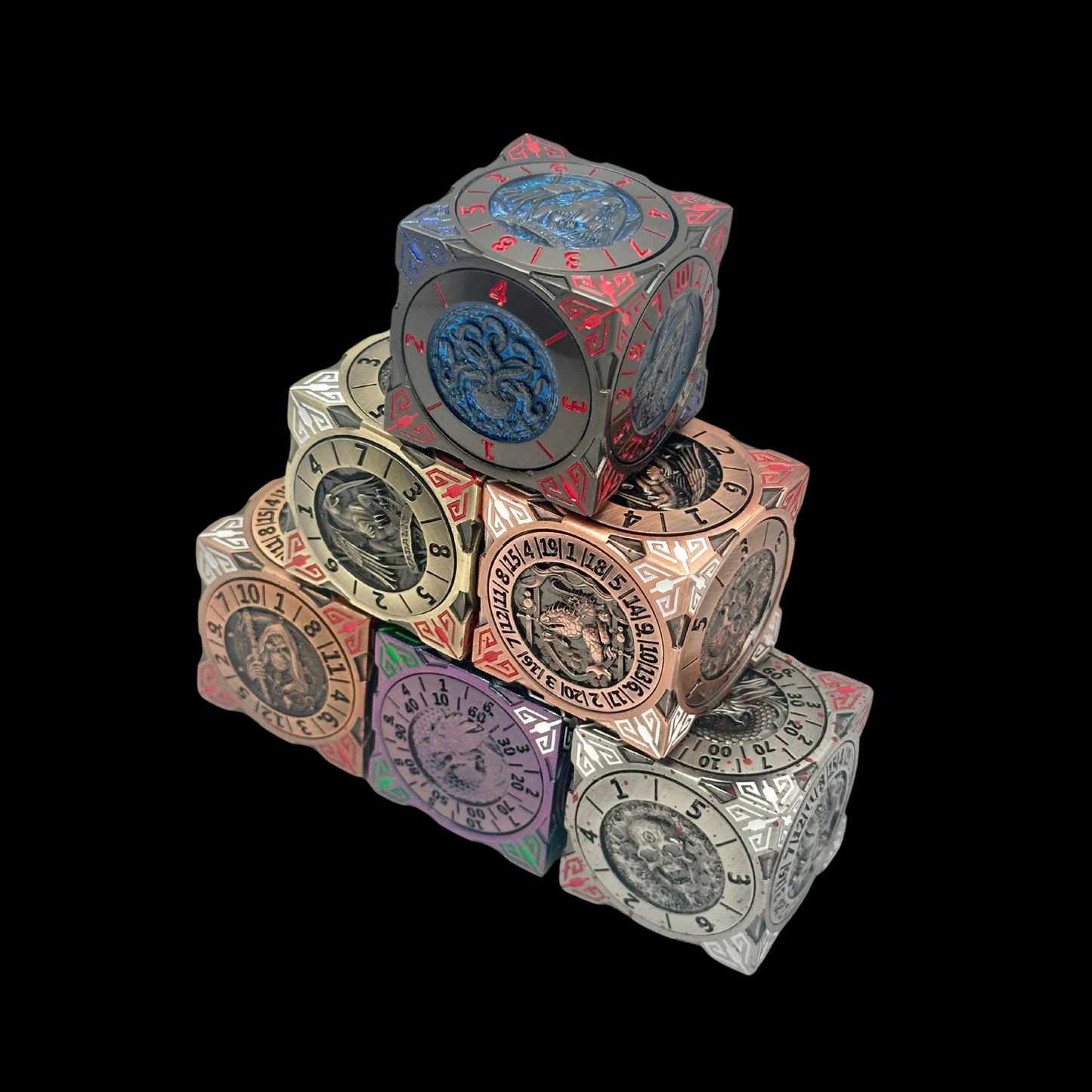 7-in-1 DnD Metal Spinner Dice + Gift Box, 6 Colors Available.