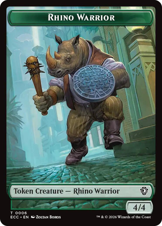 Rhino Warrior // Elemental (0010) Double-Sided Token (6 // 10) (ECC)