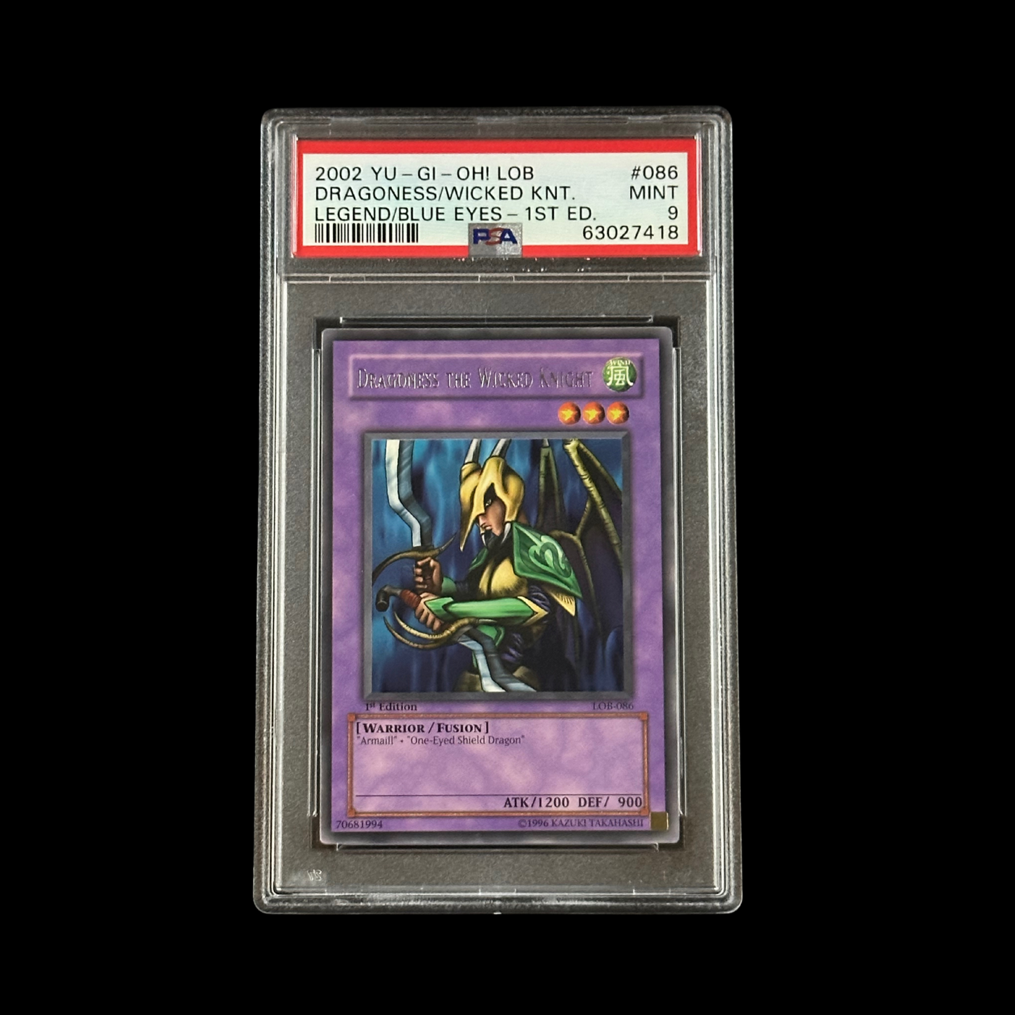 Yu-Gi-Oh! Slab Dragoness The Wicked Knight 1st Edition LOB-086 PSA 9 Mint 2002
