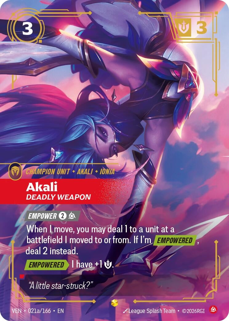 Akali, Deadly Weapon (Alternate Art) (021a/166) (VEN)
