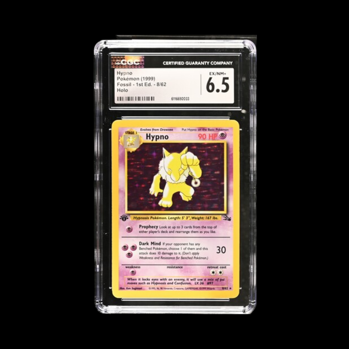 Pokemon Slab Hypno 1st Ed Holo 8 CGC 6.5 Ex 1999