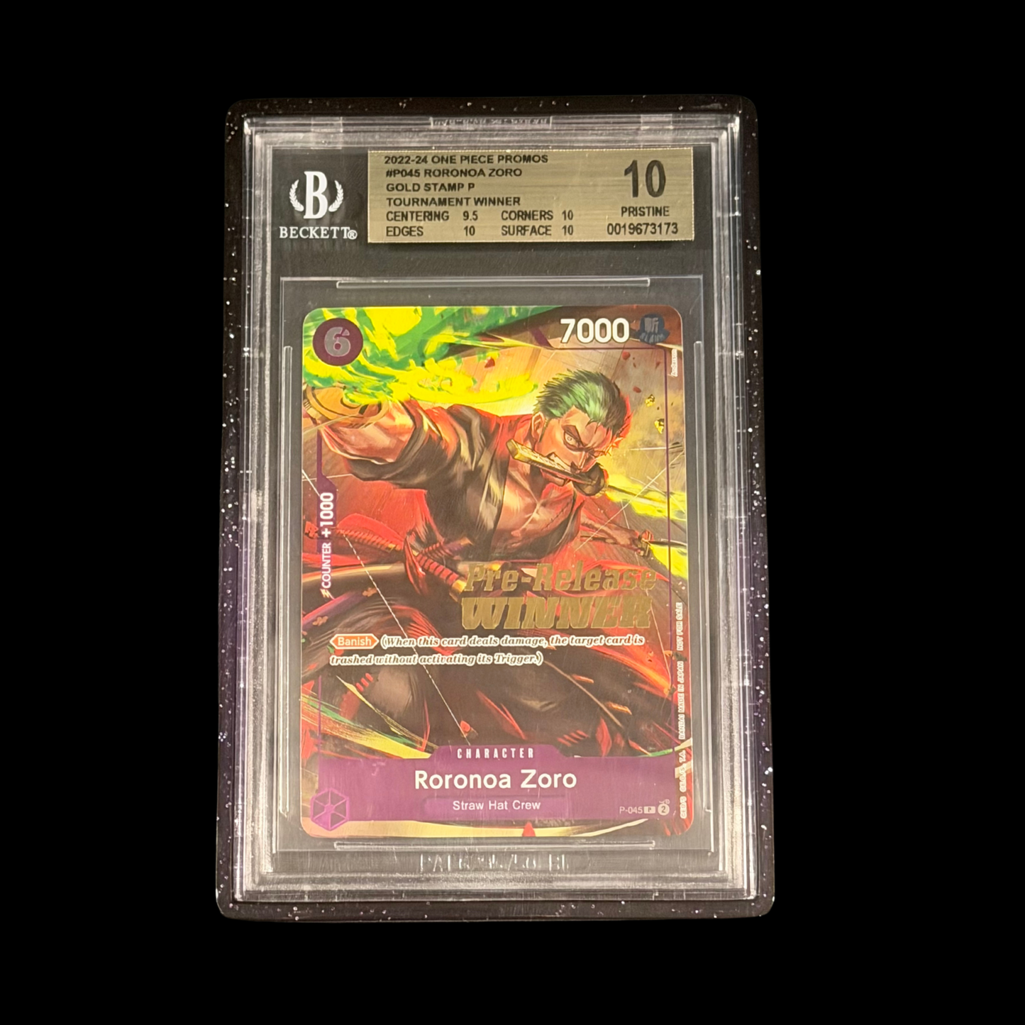 One Piece Slab Roronoa Zoro P045 Pre-Release Winner BGS Pristine 10 2024