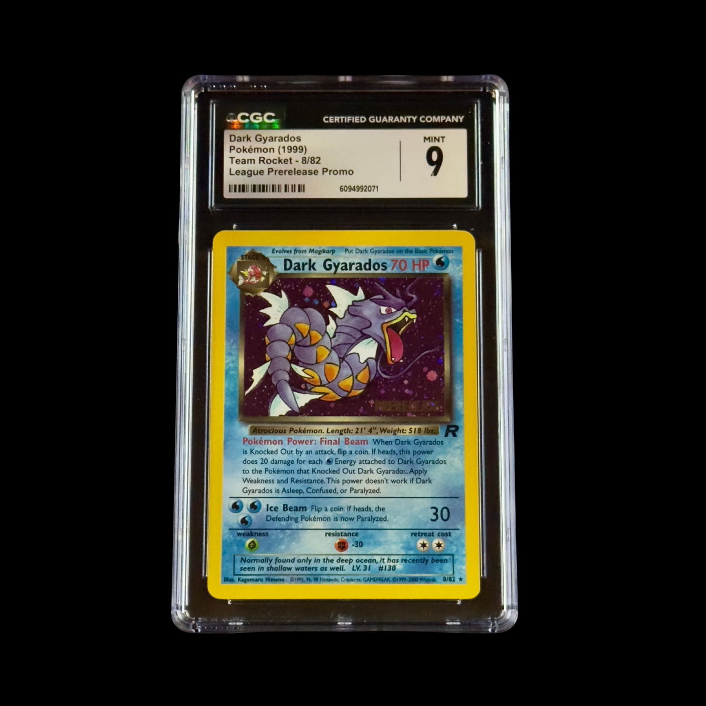 Pokemon Slab Dark Gyarados League Prerelease Promo 8/82 CGC Mint 9 1992