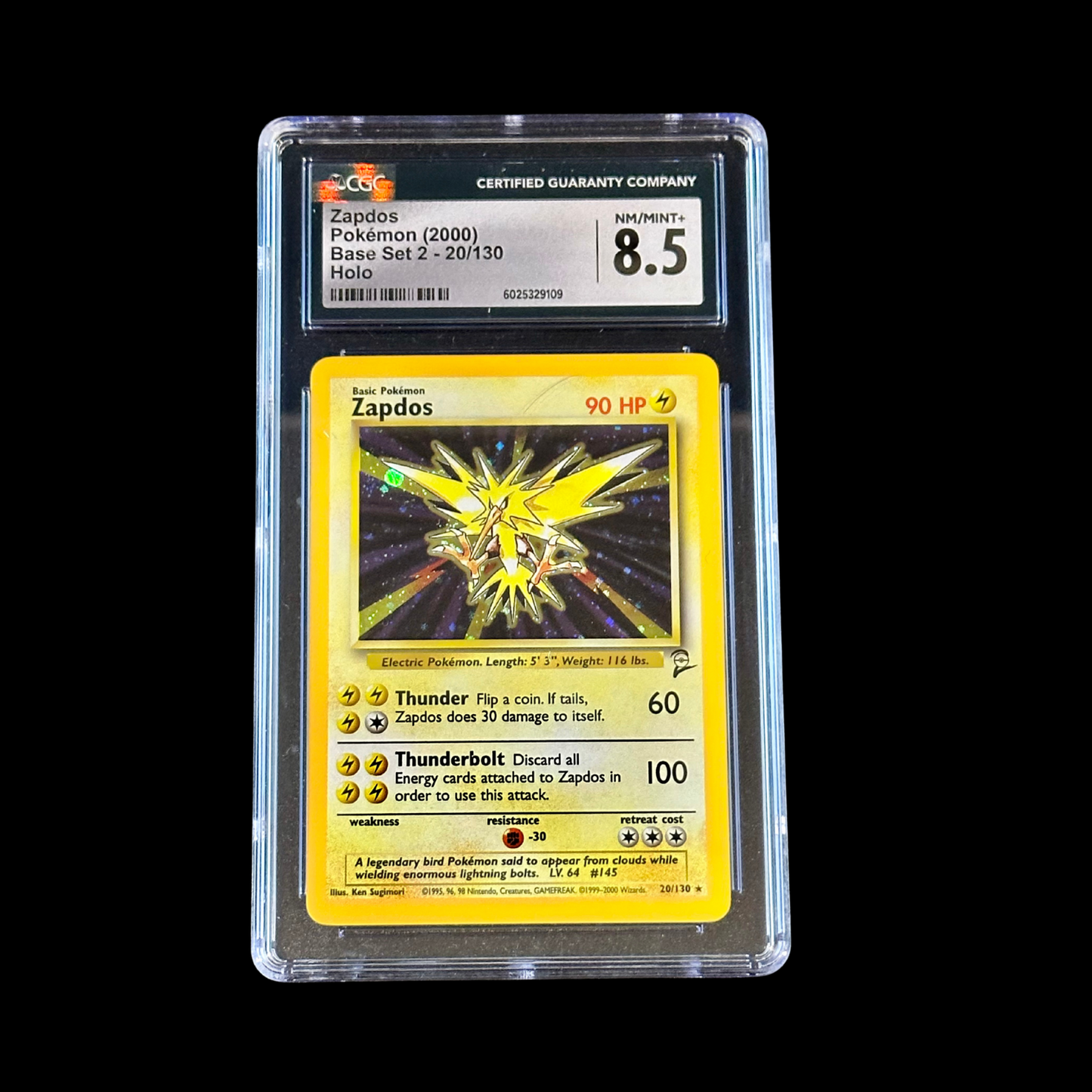 Pokemon Slab Zapdos Base Set 2 Holo 20/130 CGC 8.5 NM+ 2000