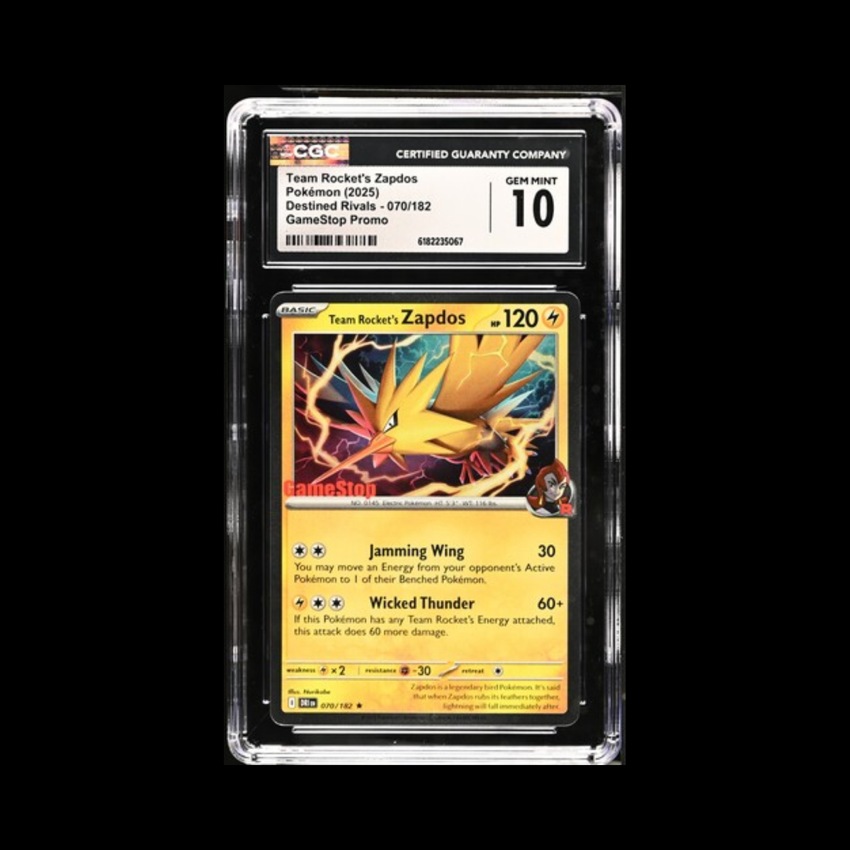 Pokemon Slab Team Rocket's Zapdos 070 GameStop Promo CGC 10 Gem 2025