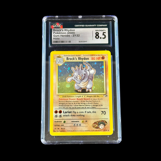 Pokemon Slab Brock's Rhydon Gym Heroes Holo 2/132 CGC 8.5 NM+ 2000