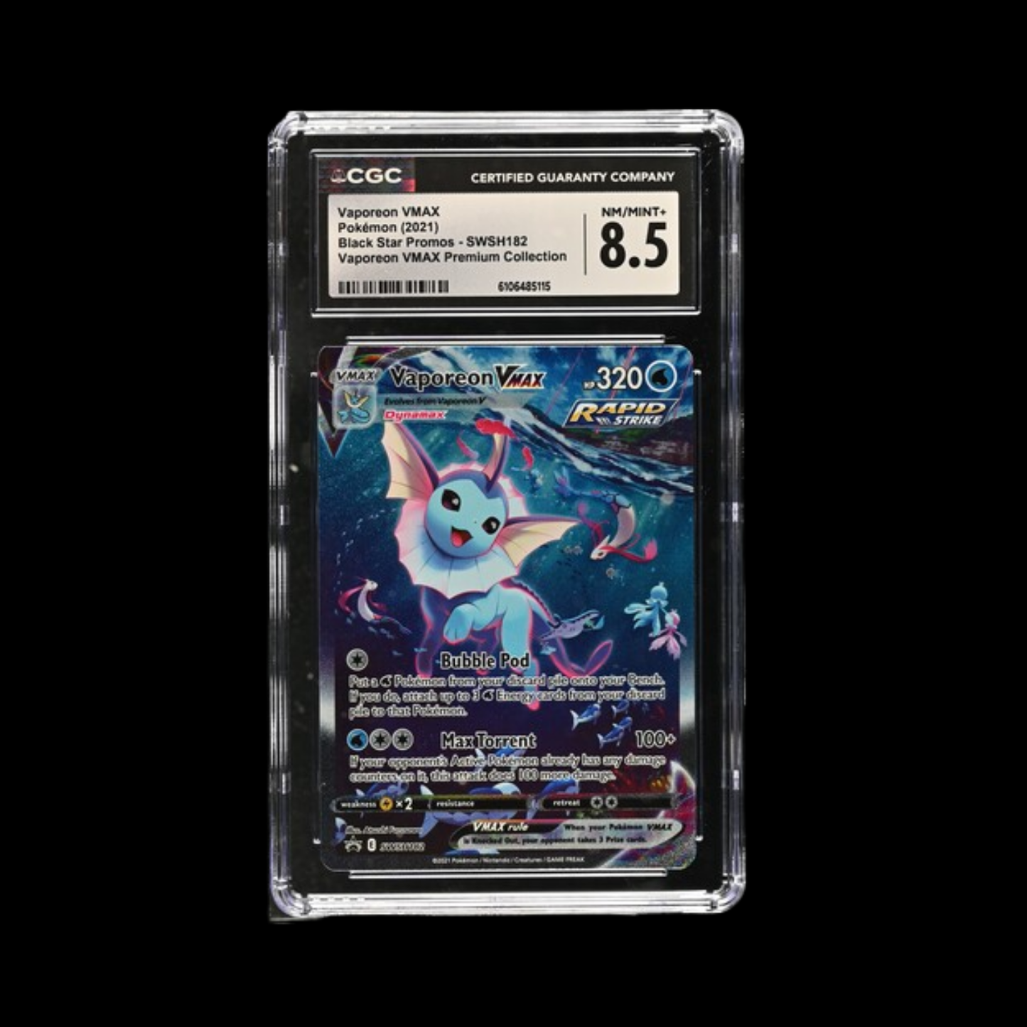 Pokemon Slab Vaporeon Vmax 182 2021 CGC 8.5 NM/Mint+