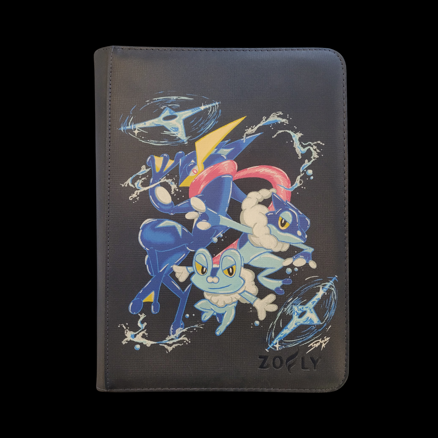 Zofly Zippered 9 Pockets Custom hand Painted Binder Pokemon Greninja, Frogadier, Froakie