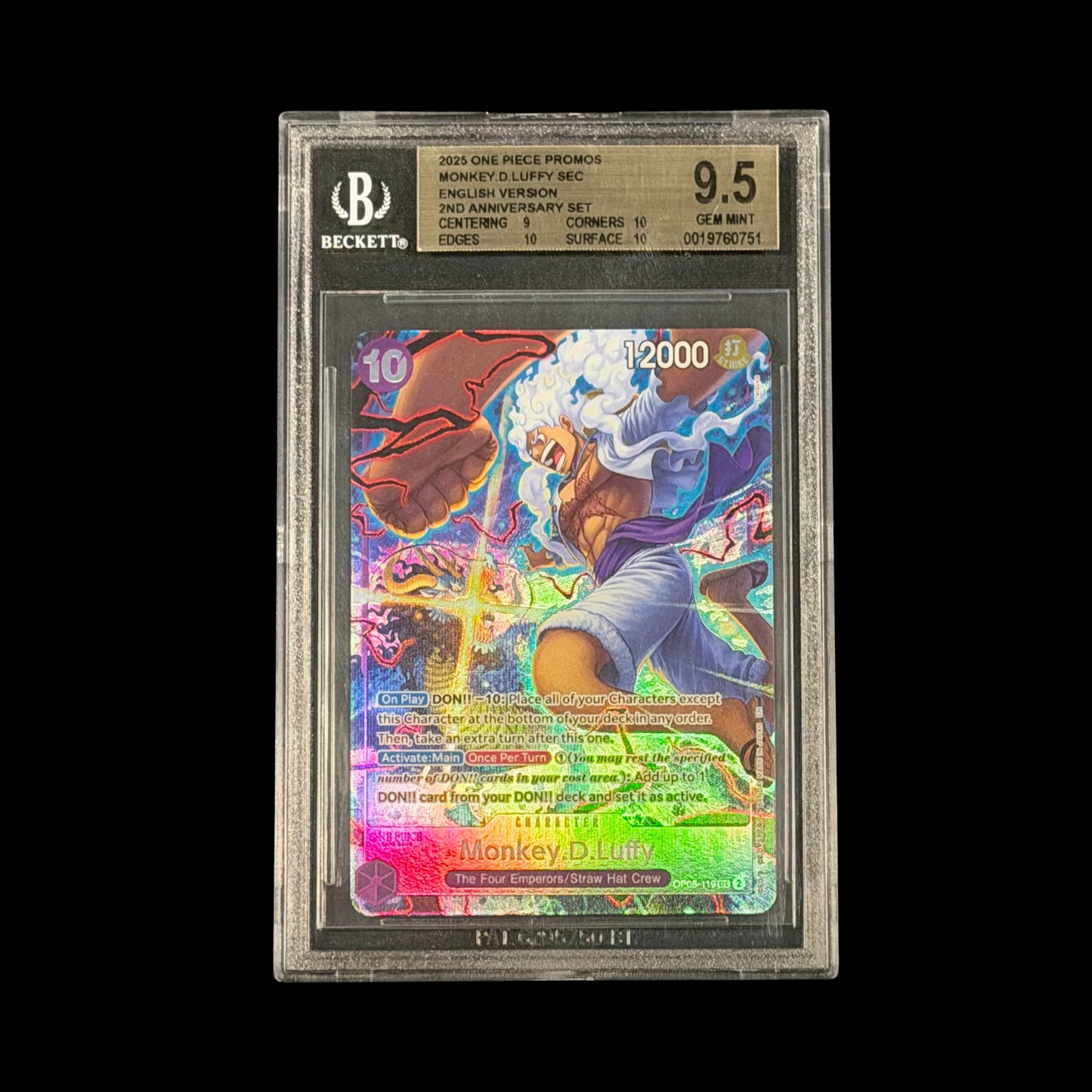 One Piece Slab Monkey.D.Luffy 2nd Anniversary OP05-119 BGS 9.5 Mint+ 2025