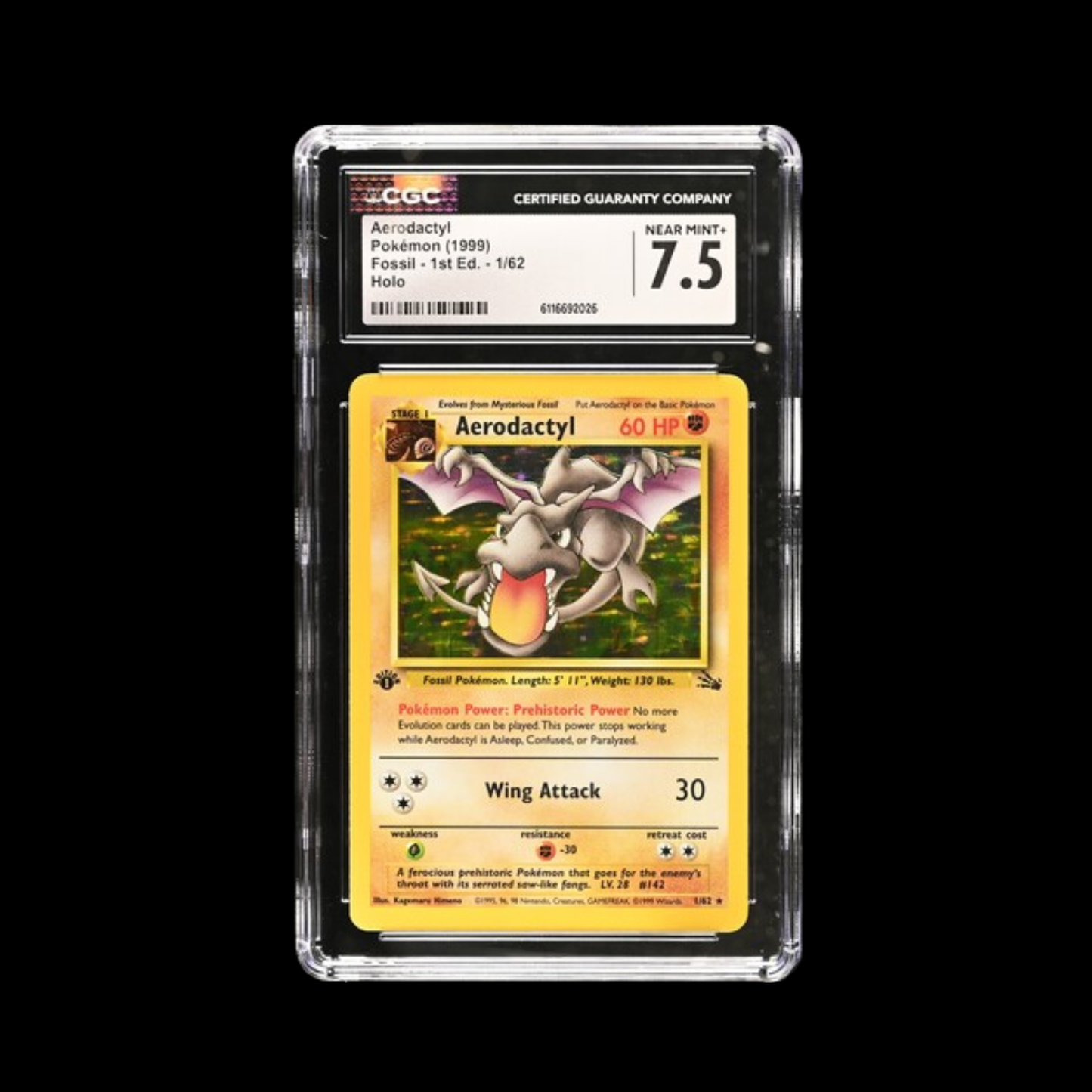 Pokemon Slab Aerodactyl 1st Ed Holo 1 CGC 7.5 NM 1999