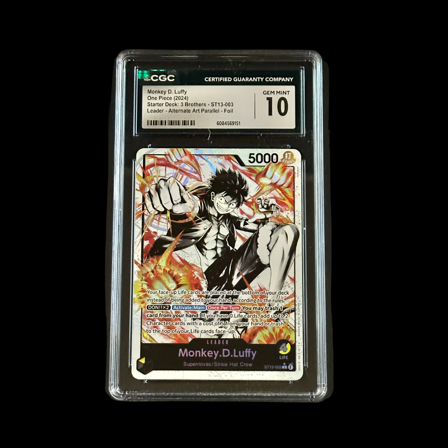 One Piece Slab Monkey D. Luffy ST13-003 Alternate Art Parallel Foil CGC 10 Gem 2024