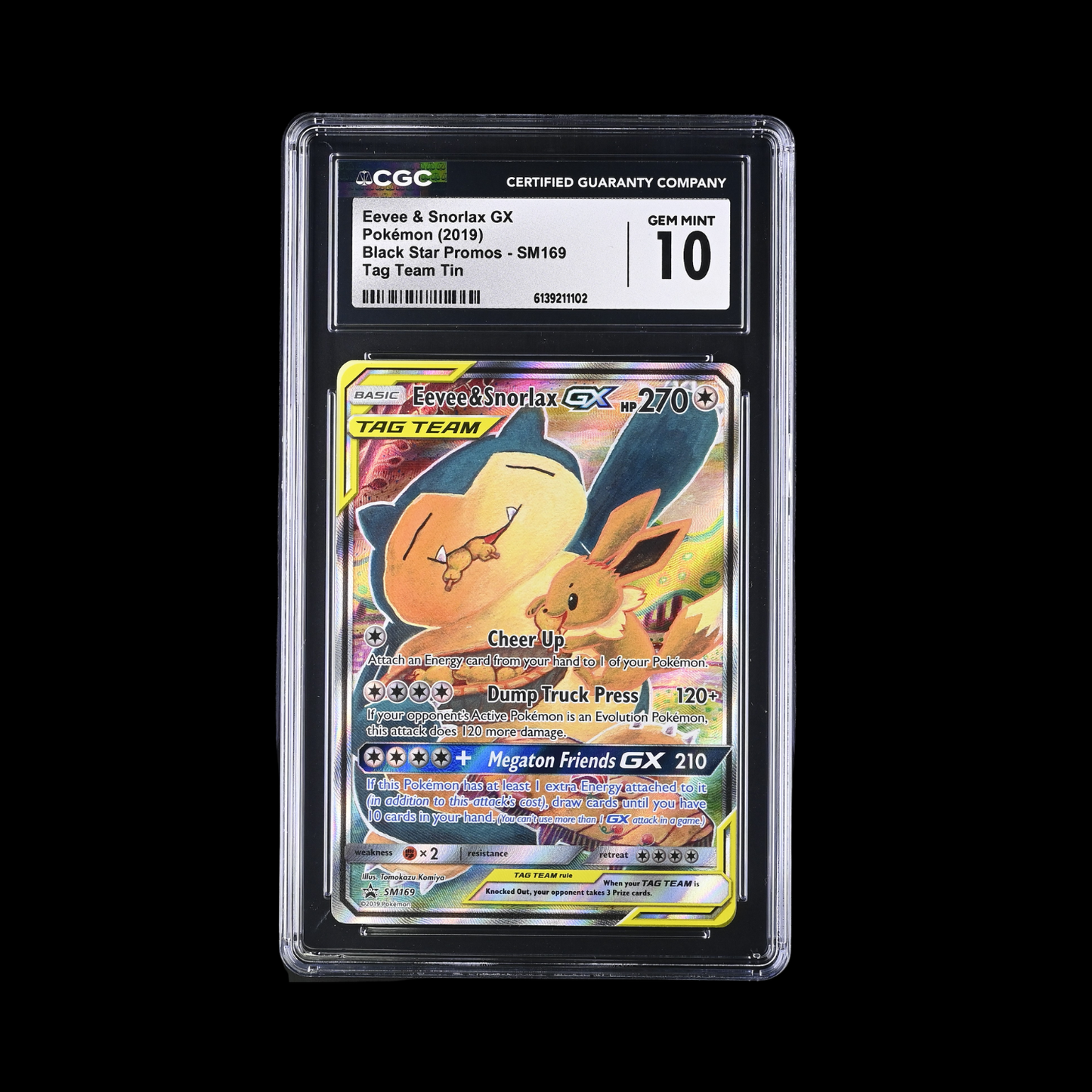 Pokemon Slab Eevee & Snorlax GX Tag Team SM169 CGC 10 Gem 2019