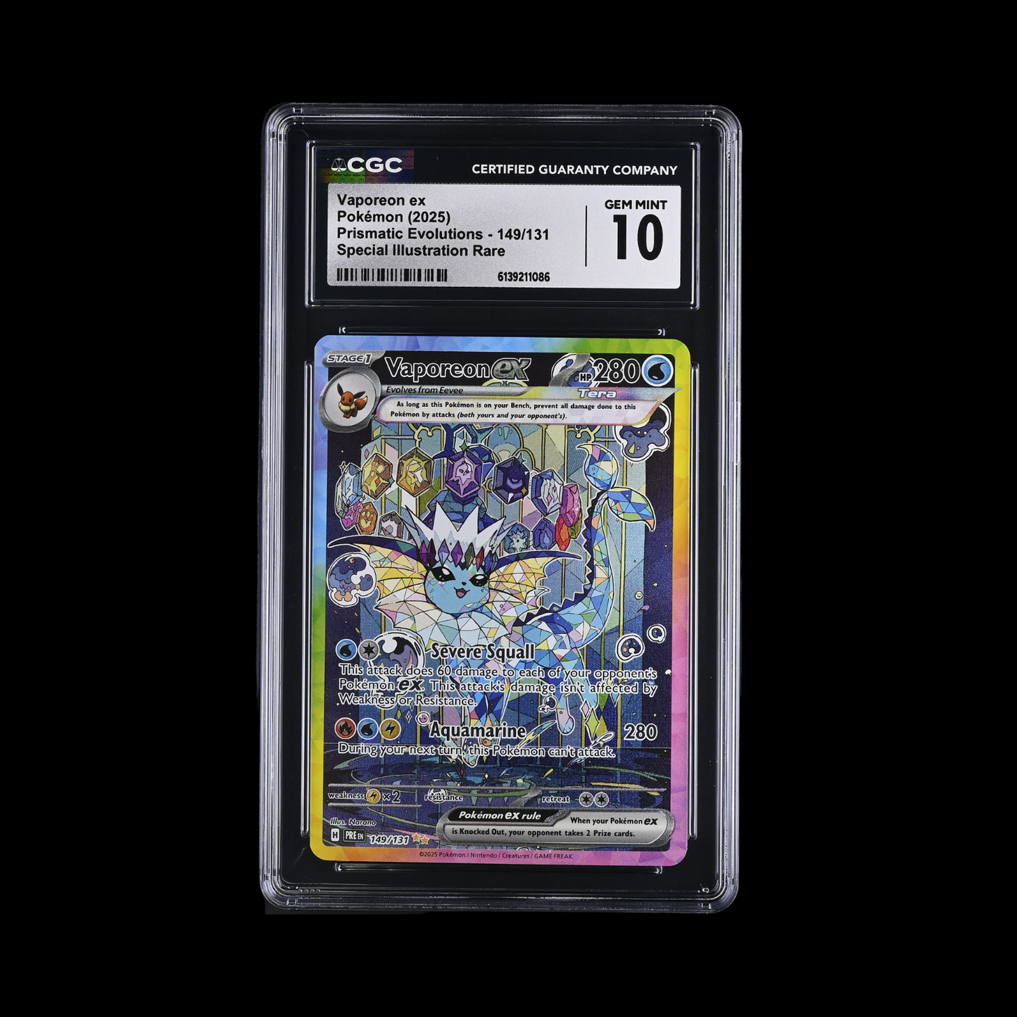 Pokemon Slab Vaporeon EX 149 CGC 10 Gem 2025