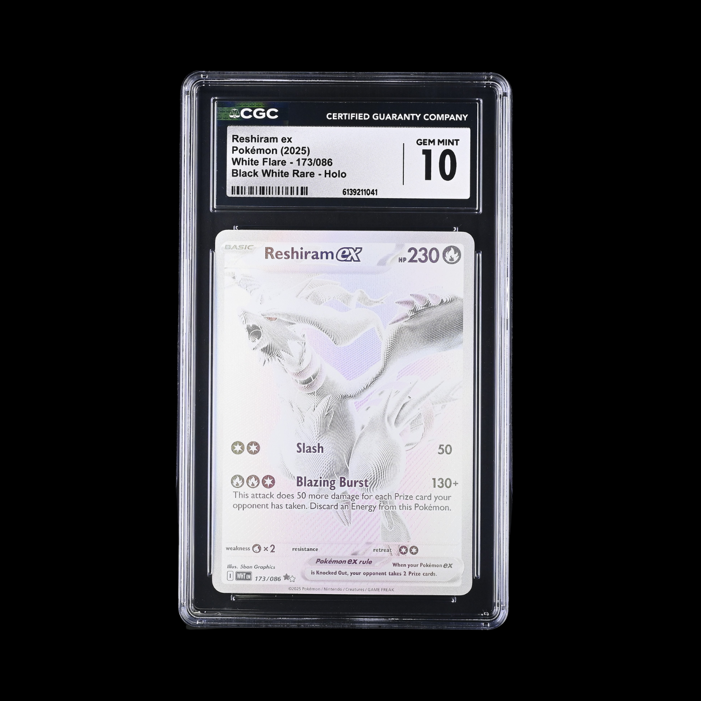 Pokemon Slab Reshiram EX 173 CGC 10 Gem 2025