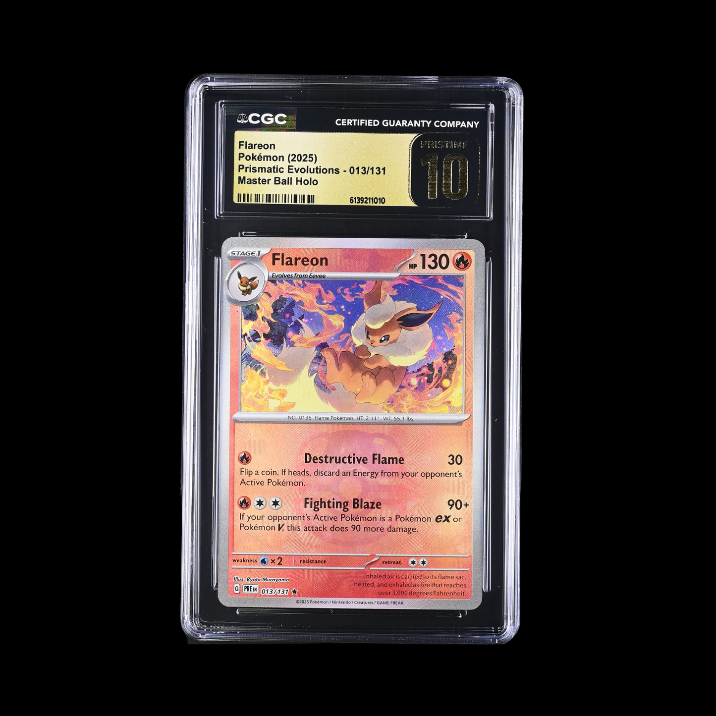 Pokemon Slab Flareon Master Ball 013 CGC Pristine 10 2025