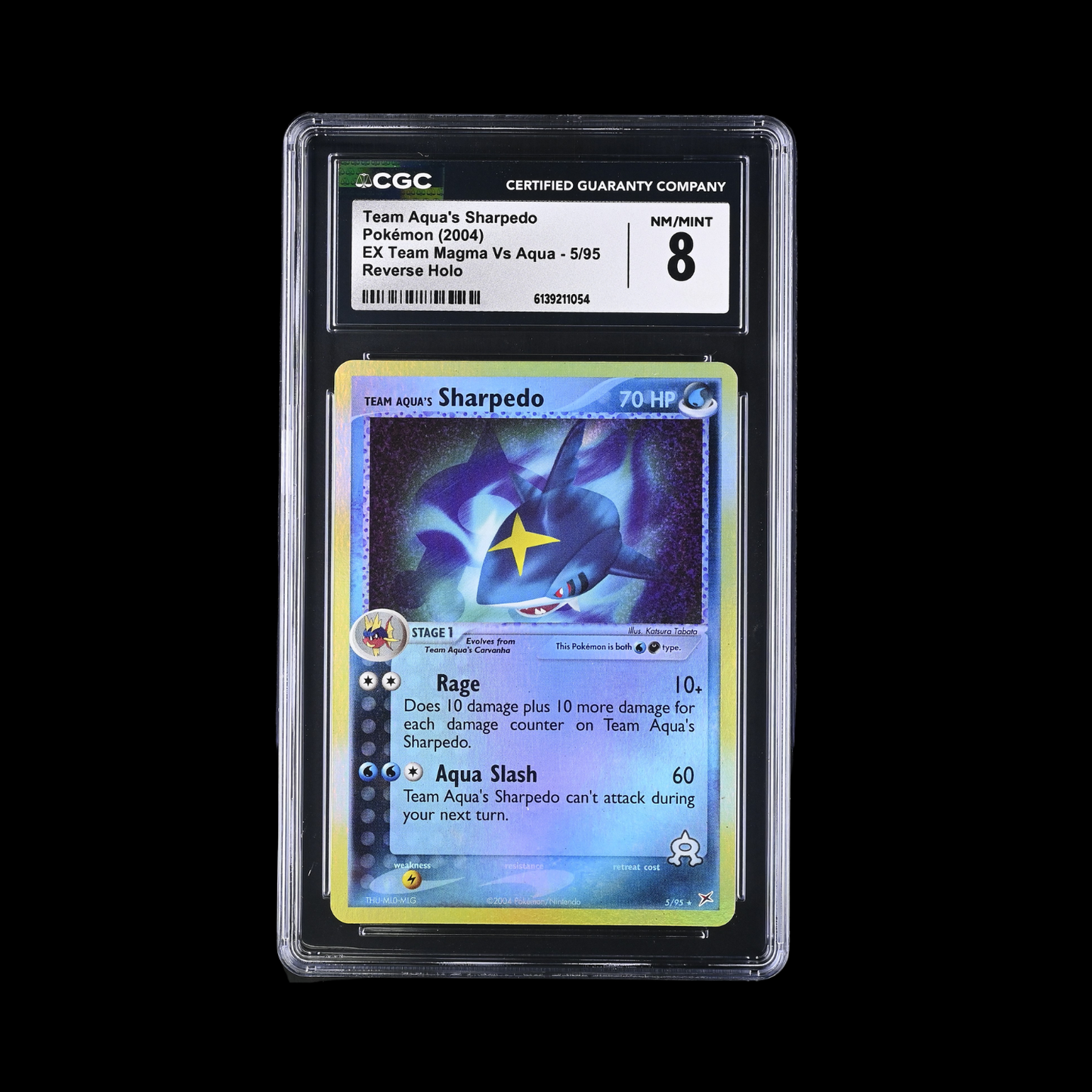 Pokemon Slab Team Aqua's Sharpedo 5/95 Reverse Holo CGC 8 NM 2004