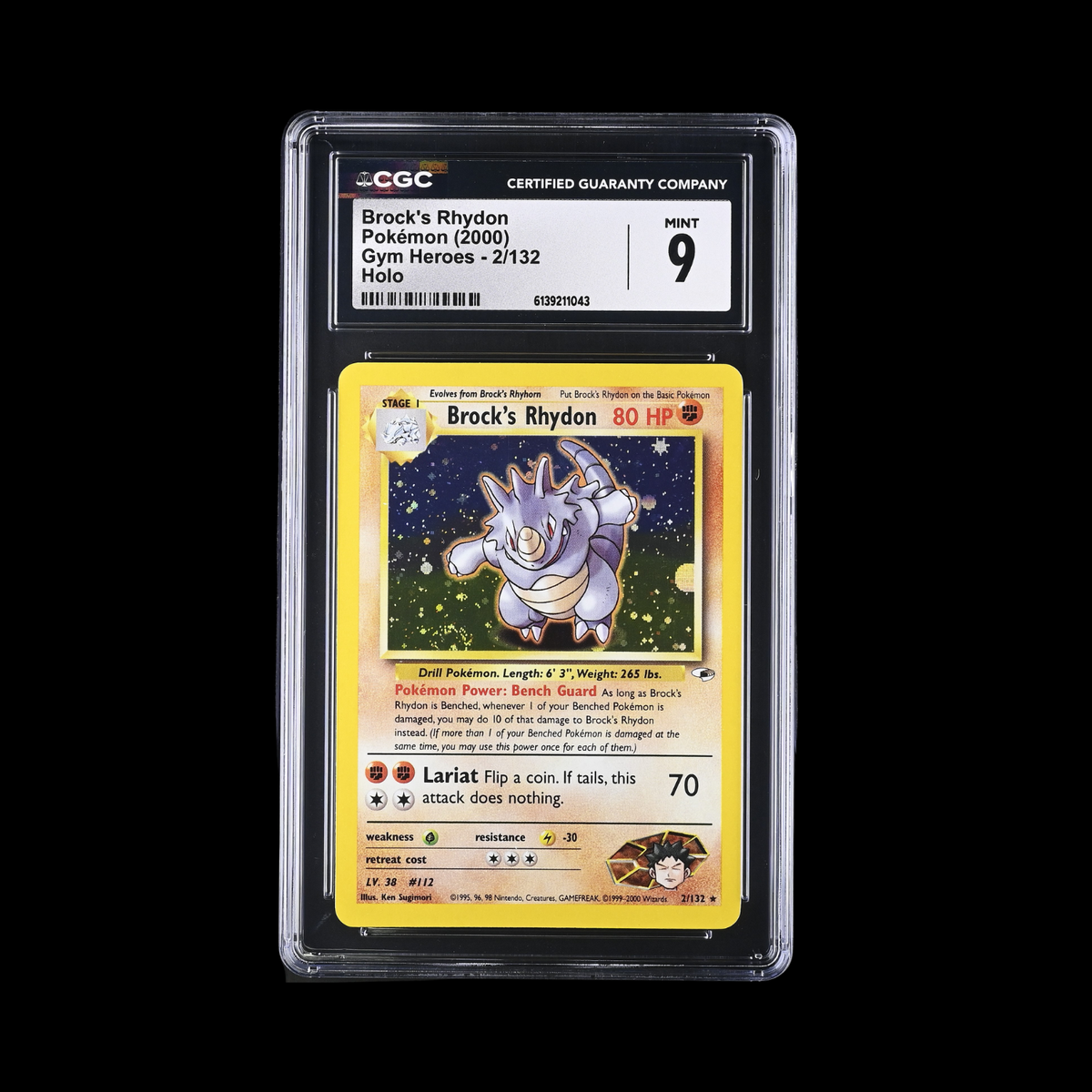 Pokemon Slab Brock's Rhydon 2 Holo CGC 9 Mint 2000