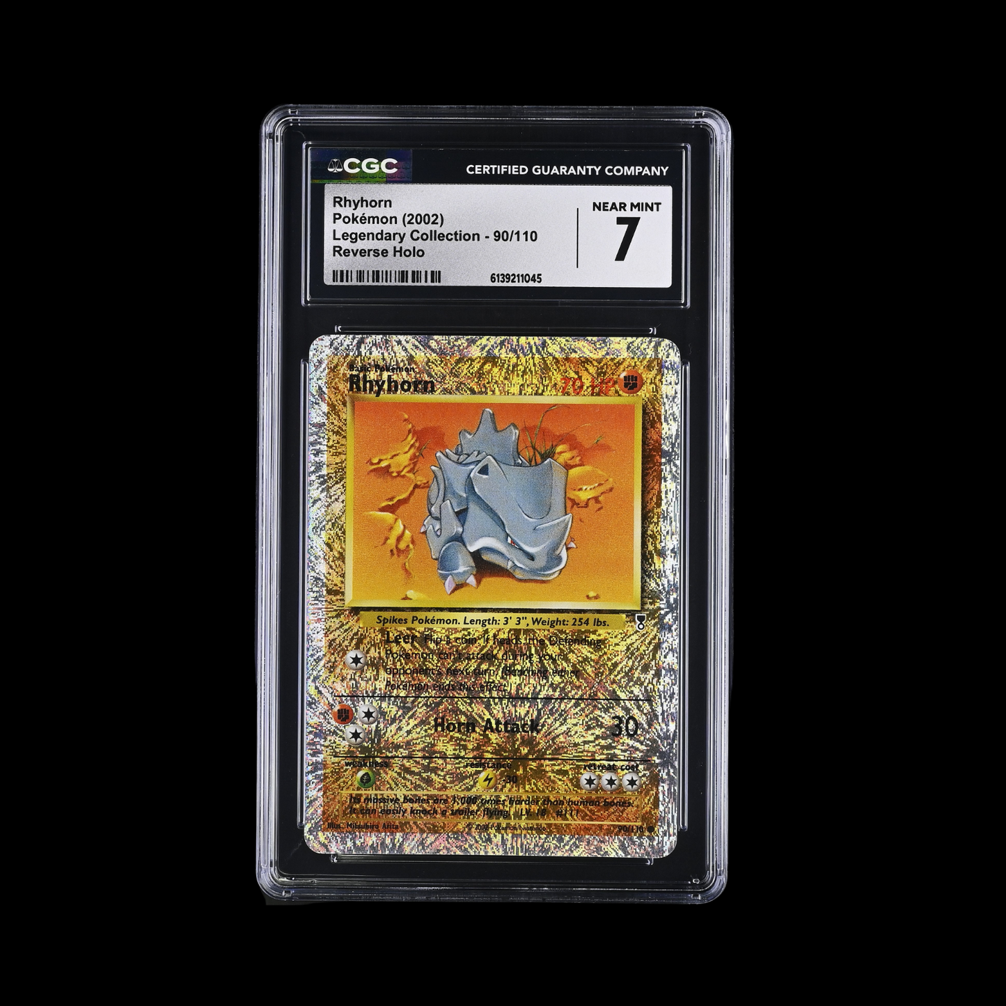Pokemon Slab Rhyhorn 90/110 Reverse Holo CGC 7 NM 2002