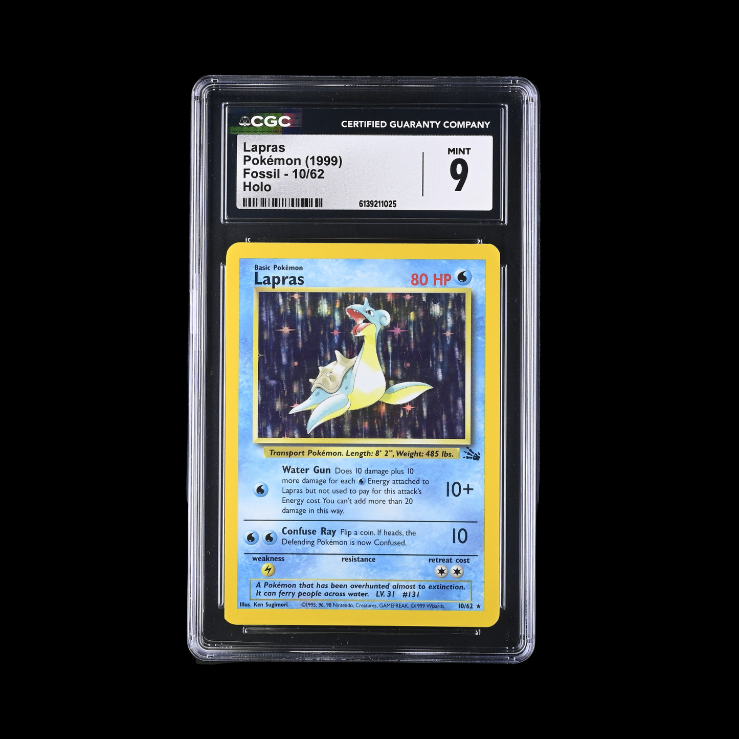 Pokemon Slab Lapras 10/62 Holo CGC 9 Mint 1999