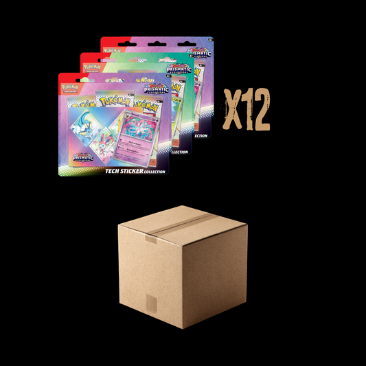 Pokemon Scarlet & Violet Prismatic Evolutions 12x Tech Sticker Collection Sealed Case