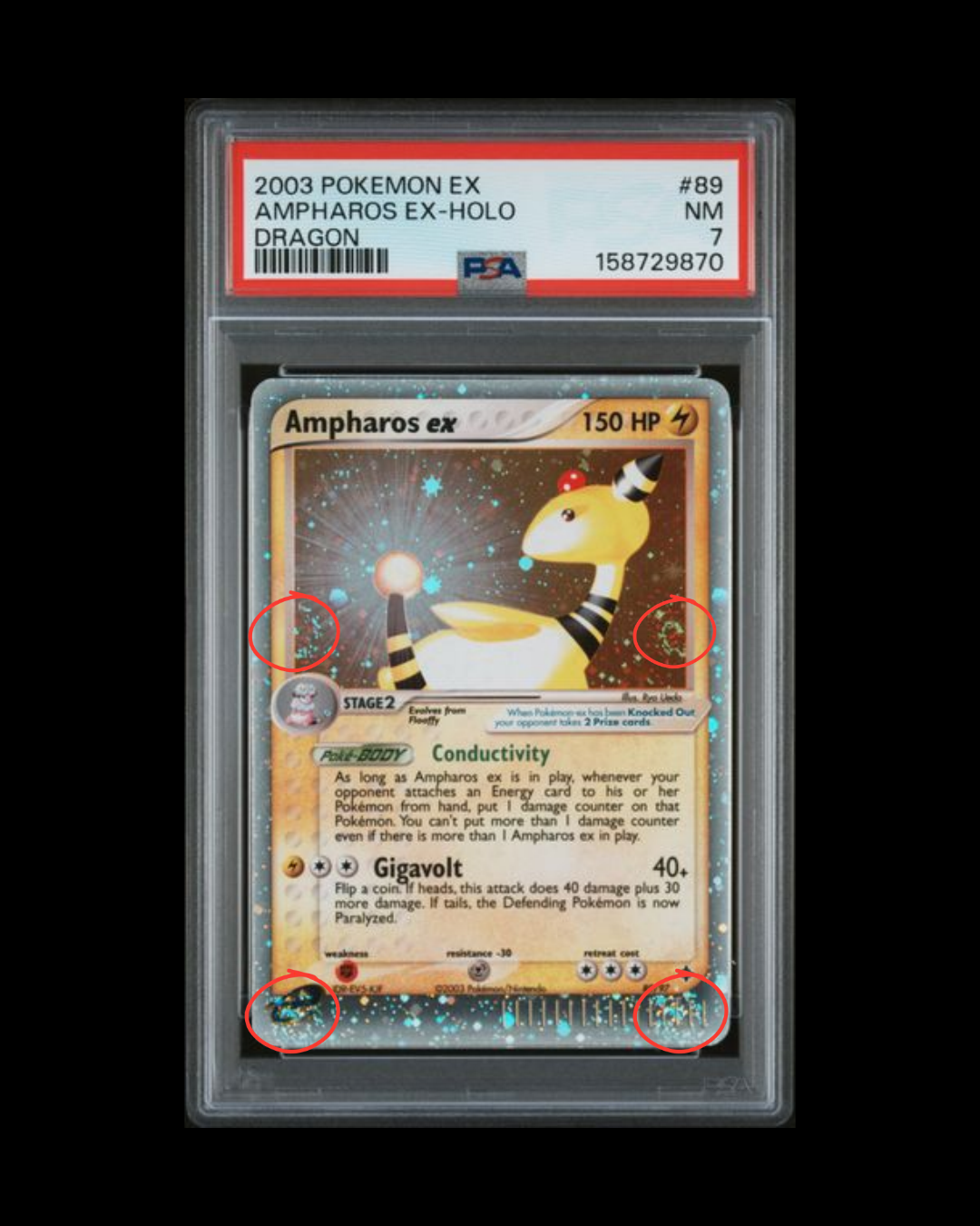 Pokemon Slab Ampharos EX 89 PSA 7 NM 2003 **4 SWIRLS**